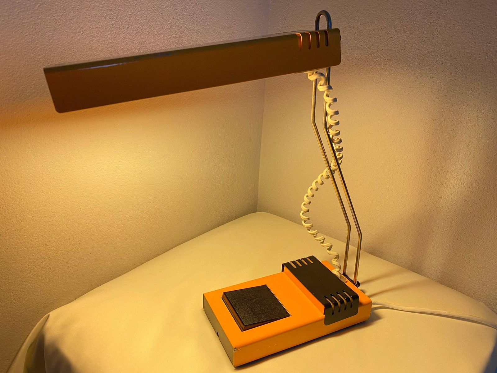Mid Century Modern Table/Wall Lamp Tesla Industrial Style . Yellow Desktop Metal Lamp Czechoslovakia photo vintage