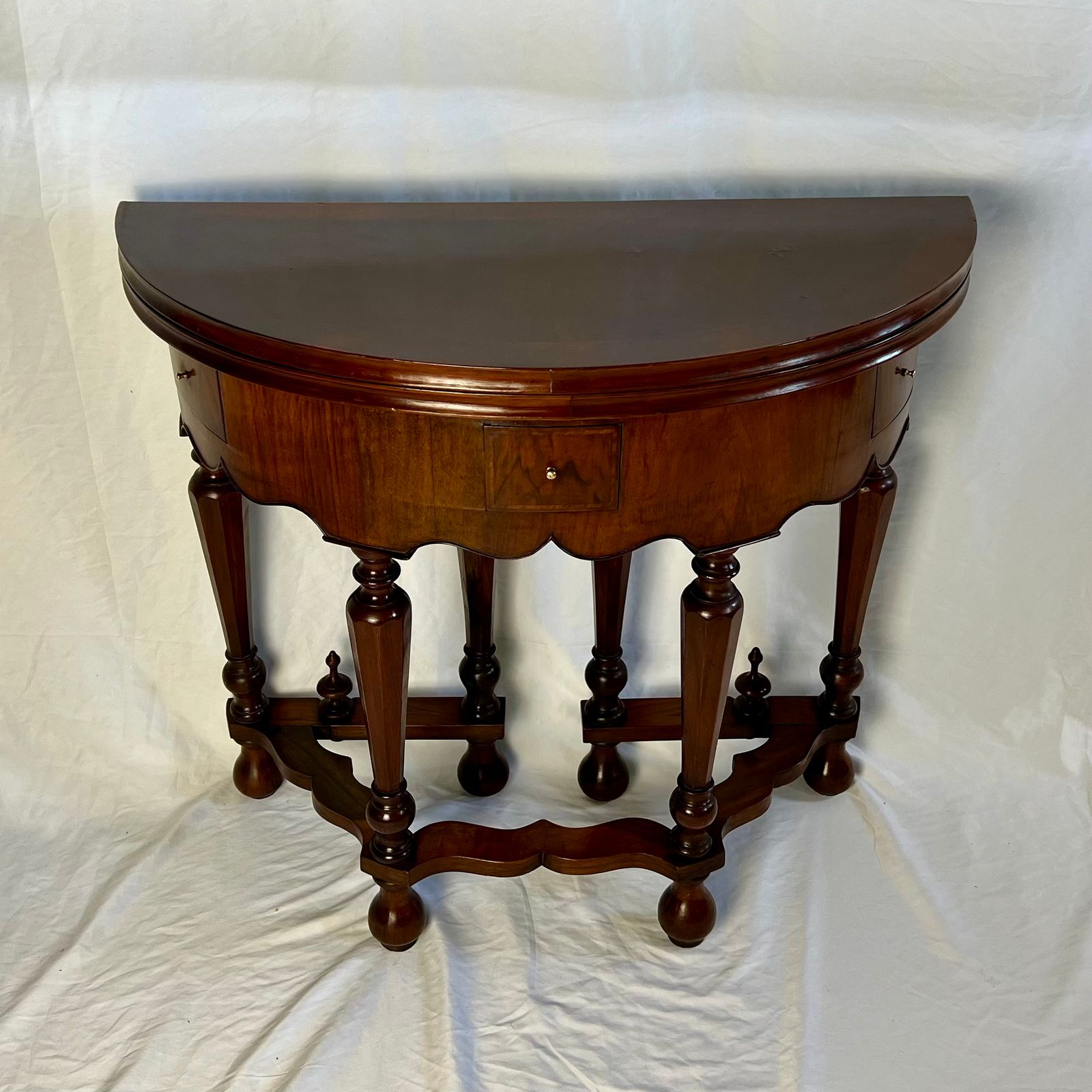 Small Victorian Figured Walnut Demi Lune Card Table In The George I Manner