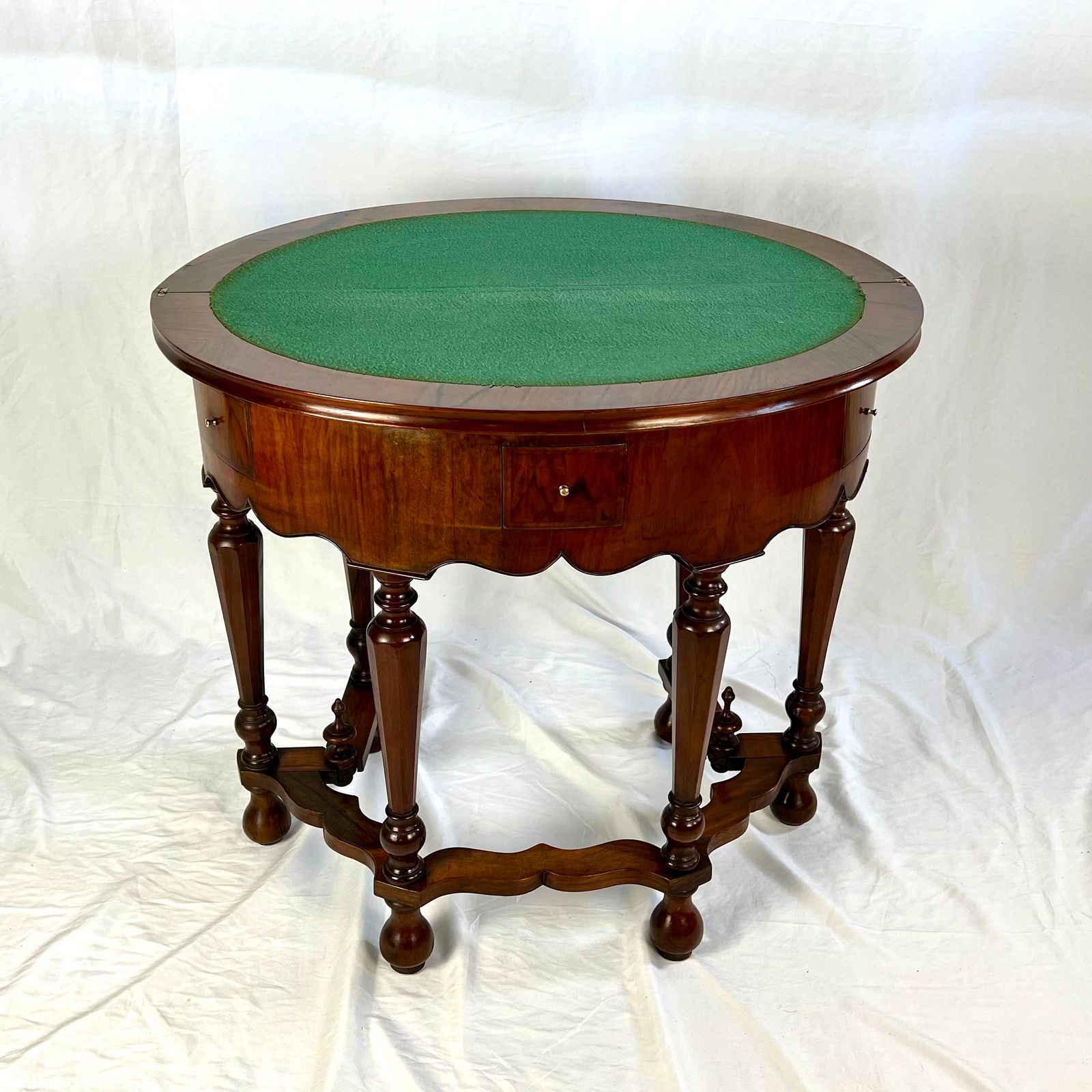 Small Victorian Figured Walnut Demi Lune Card Table In The George I Manner photo furniture