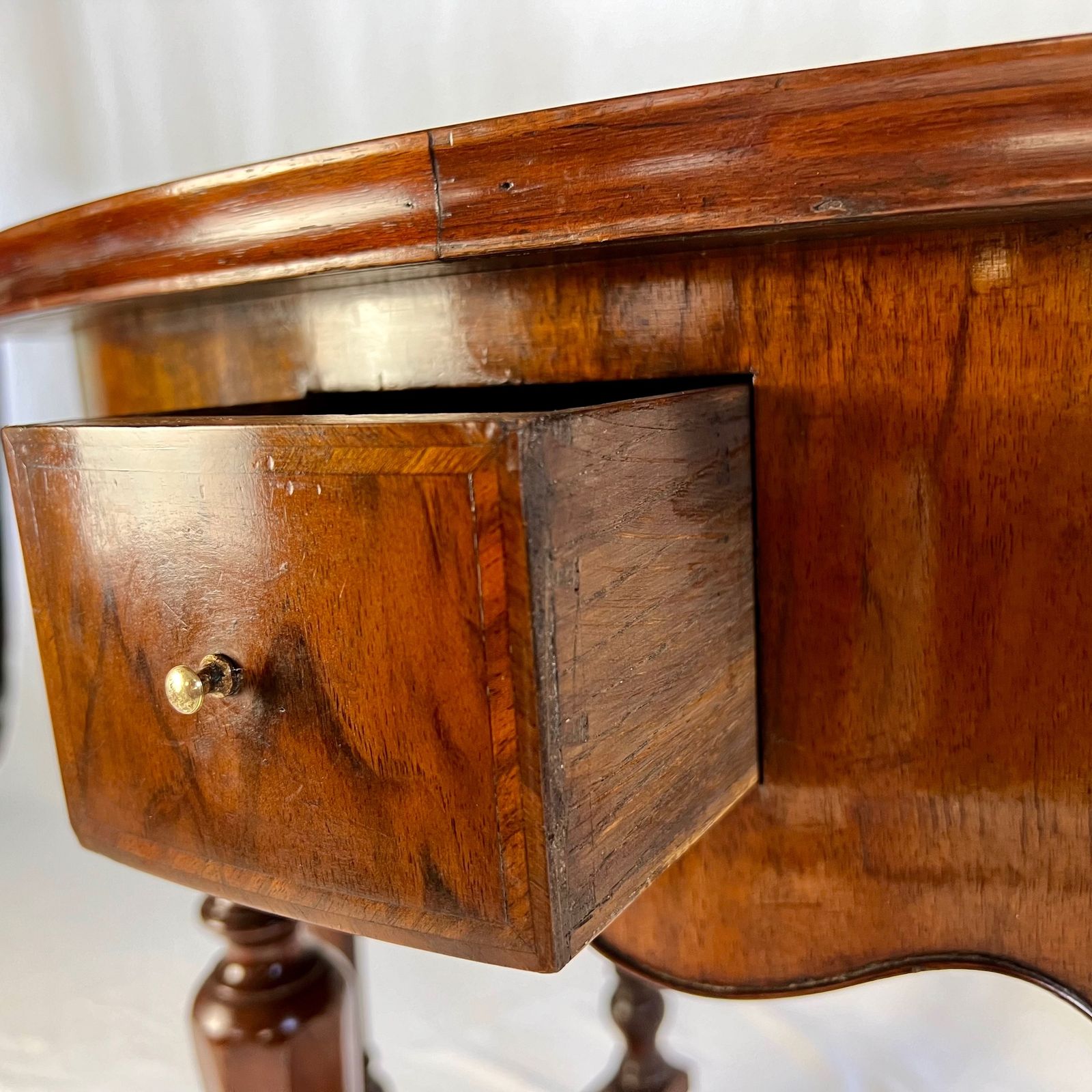 Furniture Small Victorian Figured Walnut Demi Lune Card Table In The George I Manner photo