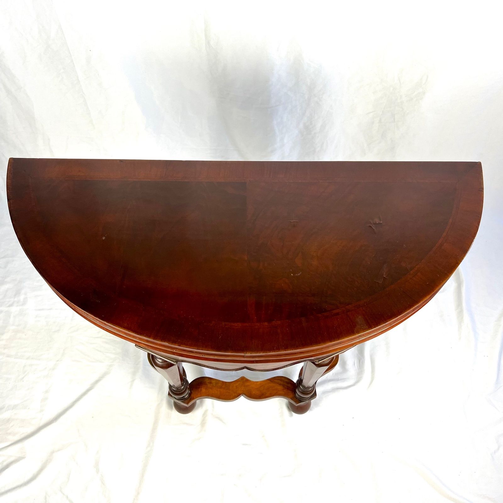 photo buy Small Victorian Figured Walnut Demi Lune Card Table In The George I Manner