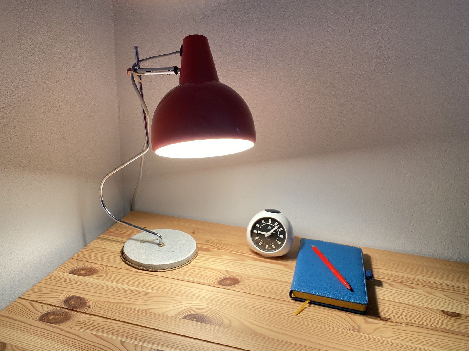 Retro Desk Lamp By Josef Hurka For Lidokov, 1970s , Mid Century Red Lamp photo furniture