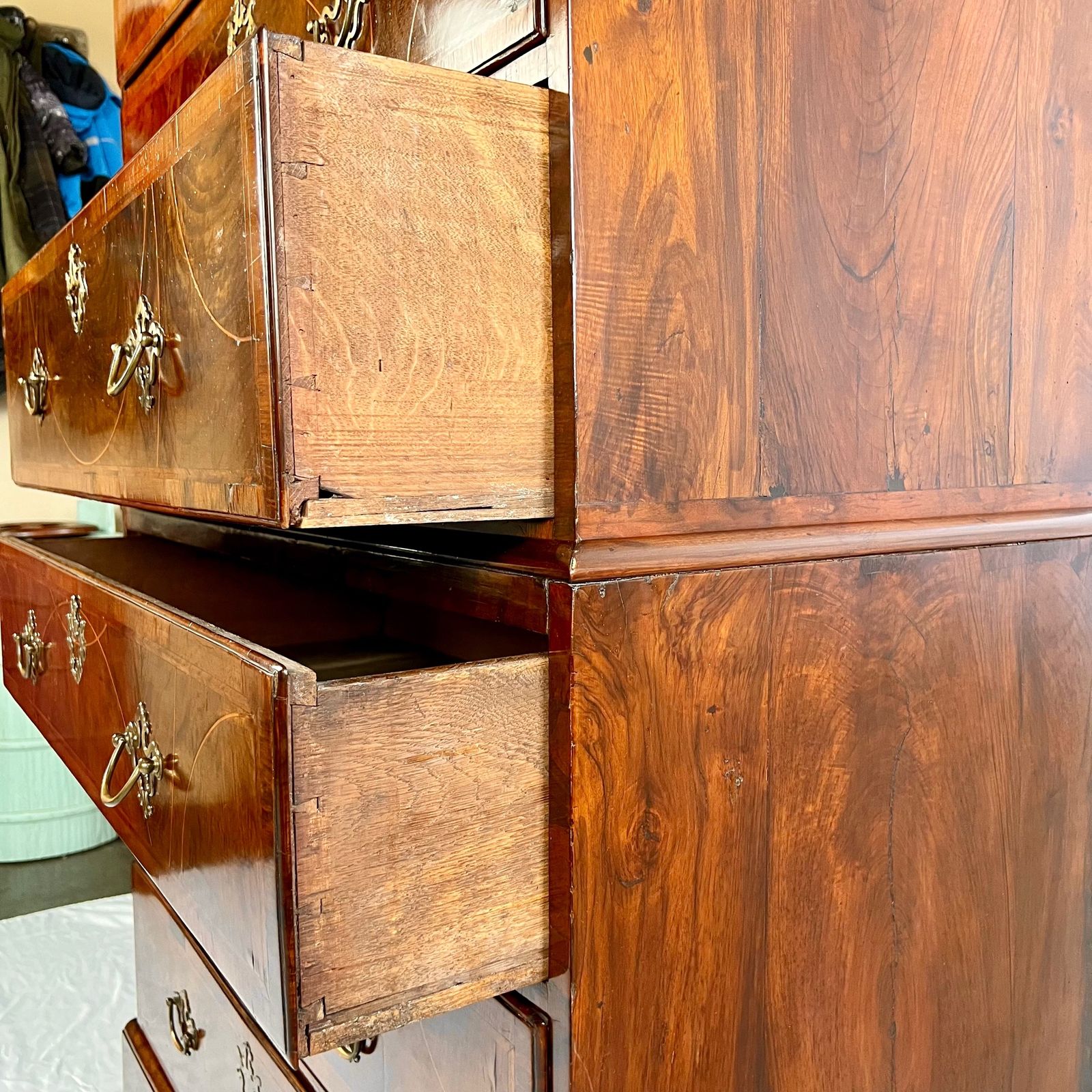 photo for sale George II Inlaid Walnut Chest On Chest