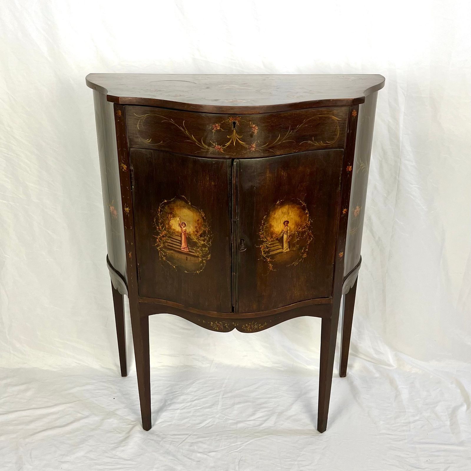 Small 19th Century Sheraton Revival Simulated Rosewood Serpentine Commode