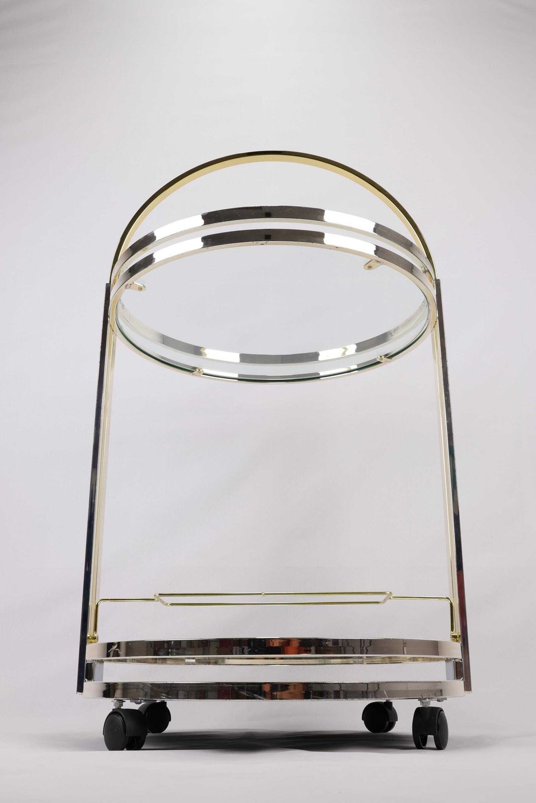 Vintage Mirrored Bar Cart | Art Deco Rolling Serving Cart | Brass And Glass Round Trolley | Mid Century Modern Beverage Cart With Wine Rack photo buy