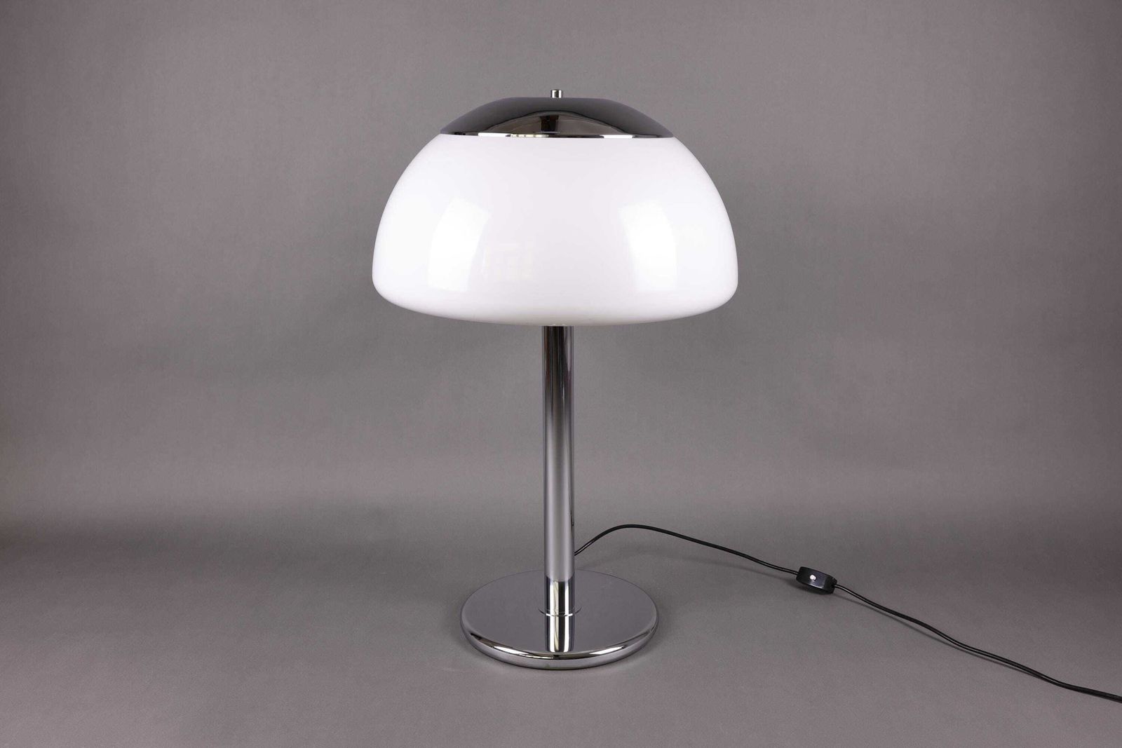 1990s German Large Table Lamp | Chrome And White Plastic Shade | Retro Lighting For Office Or Living Room photo Lighting