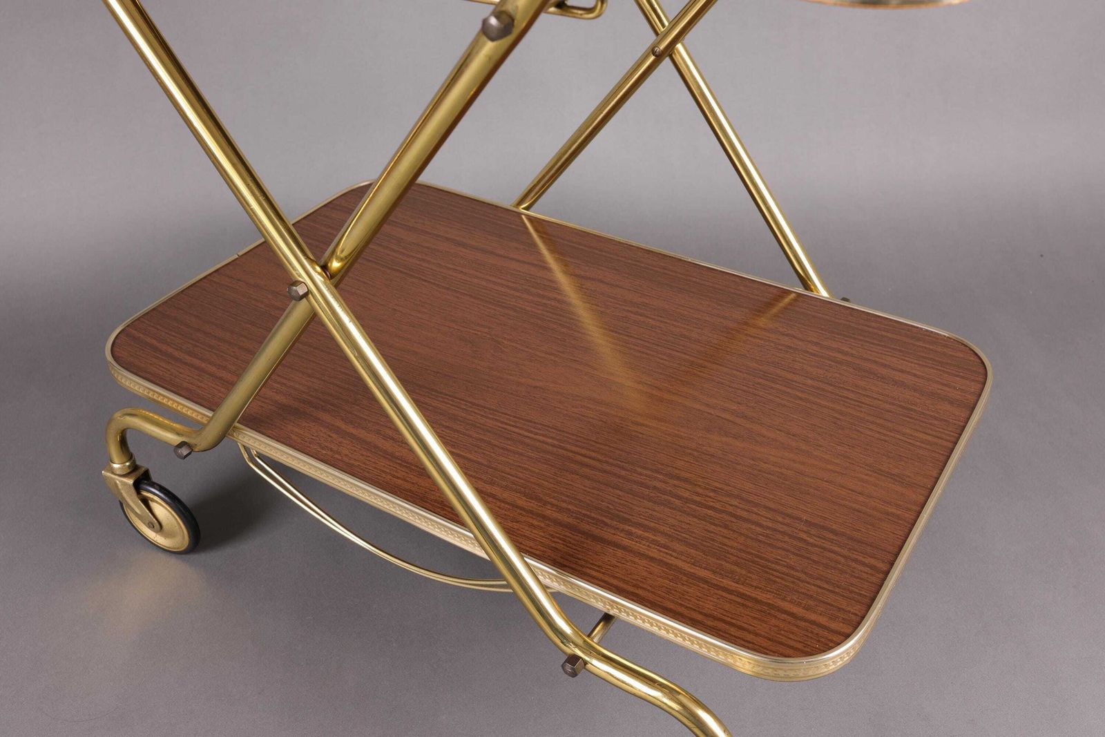 Vintage 1960s Bar Cart | Brass Finish & Wood | Mid Century Modern Drinks Trolley | Retro Tea Serving Cart | German Design photo 660.0