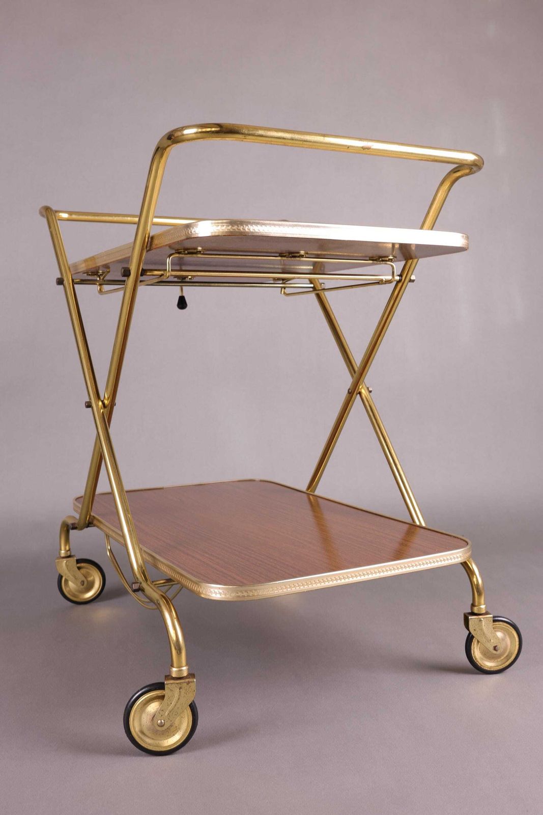 photo furniture Vintage 1960s Bar Cart | Brass Finish & Wood | Mid Century Modern Drinks Trolley | Retro Tea Serving Cart | German Design