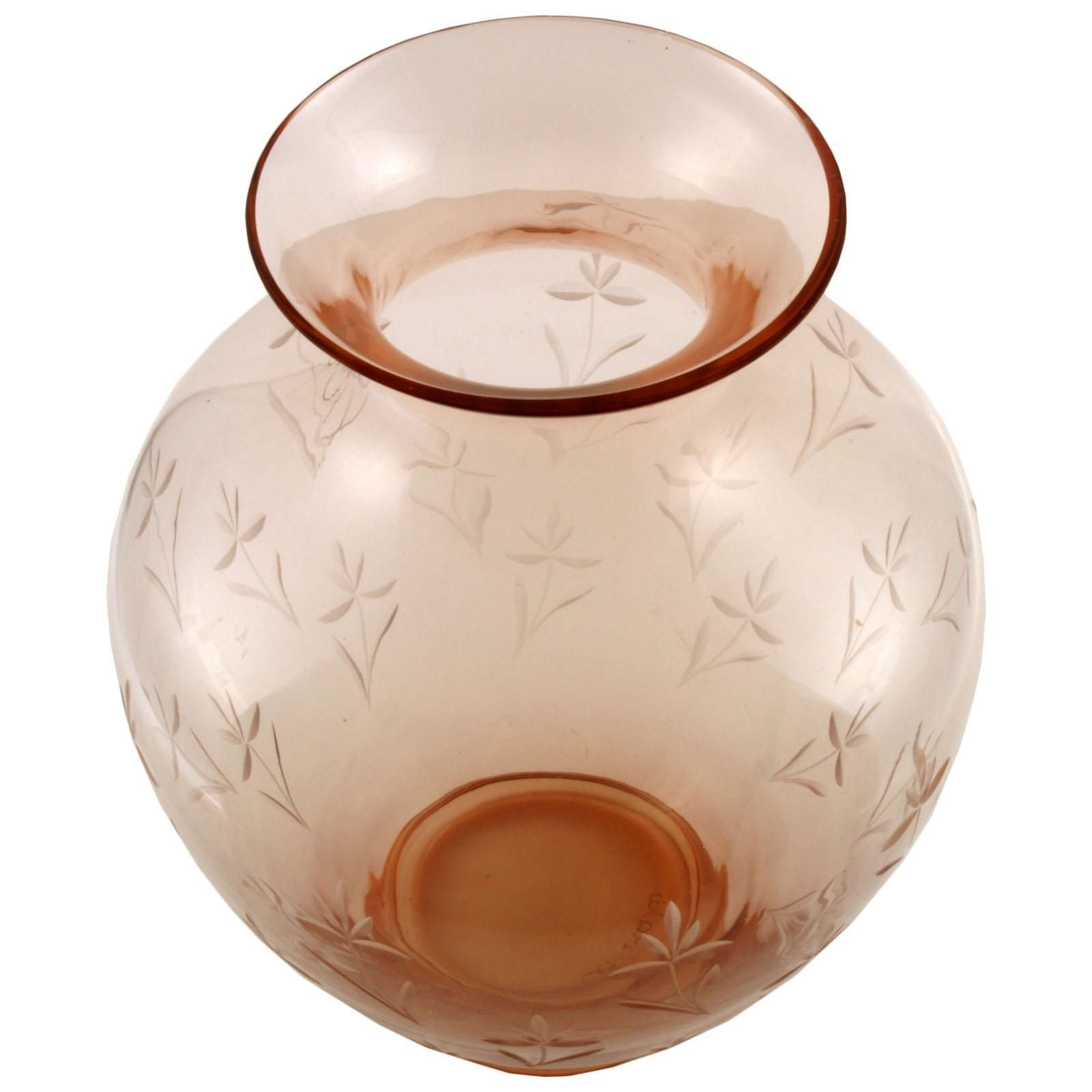 Art Nouveau Large Amphora Vase, Salviati Murano, Amber, Etched Floral Motifs photo furniture