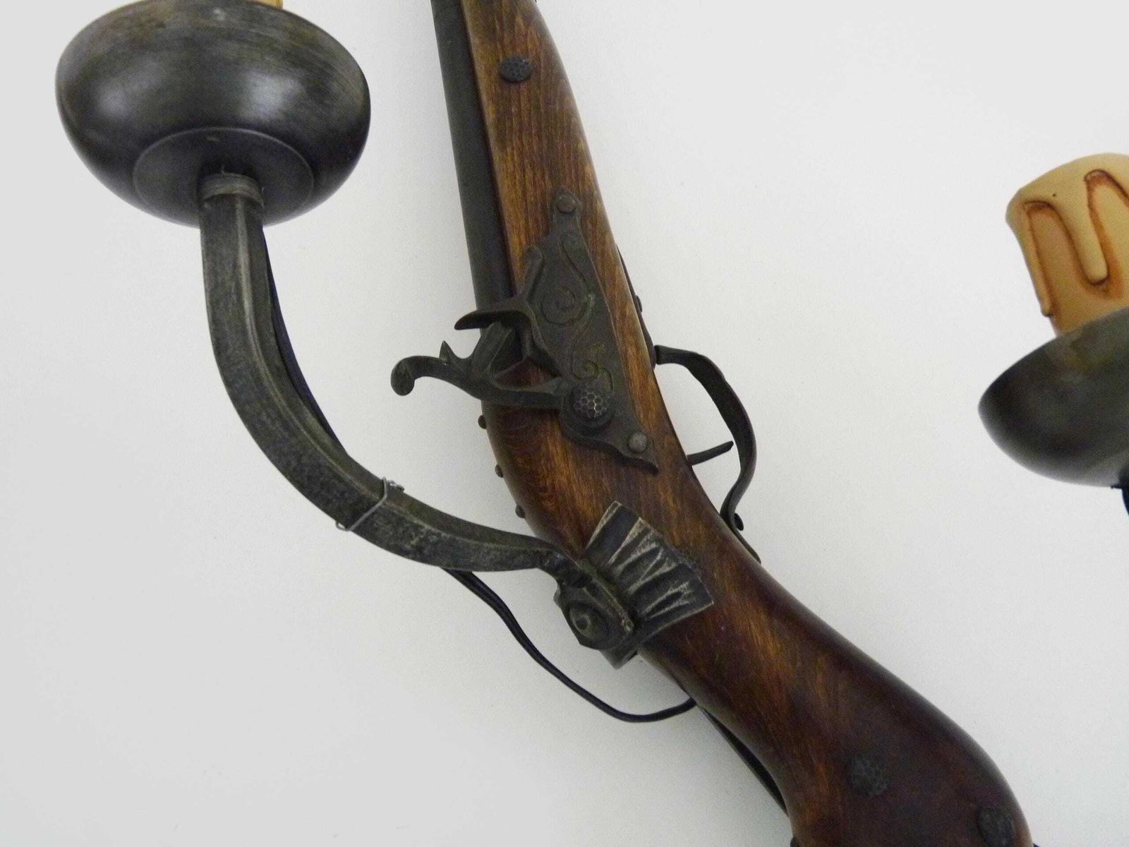 Pair Of French Dueling Pistol And Rifle Wall Sconces, Circa 1950 photo vintage