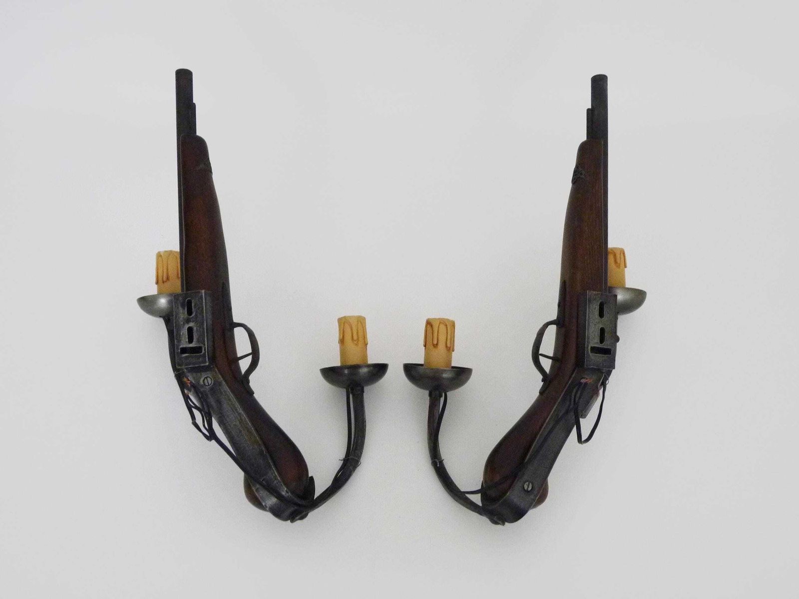 photo for sale Pair Of French Dueling Pistol And Rifle Wall Sconces, Circa 1950