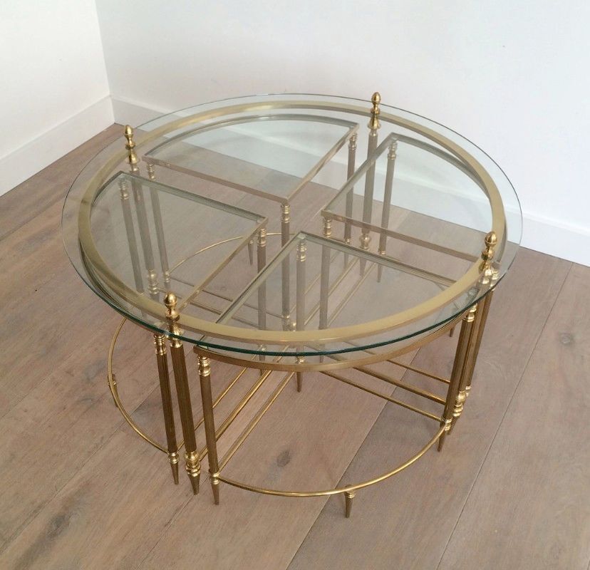 Neoclassical Round Brass Coffee Table With 4 Nesting Tables By Maison Bagués. Circa 1940 photo furniture
