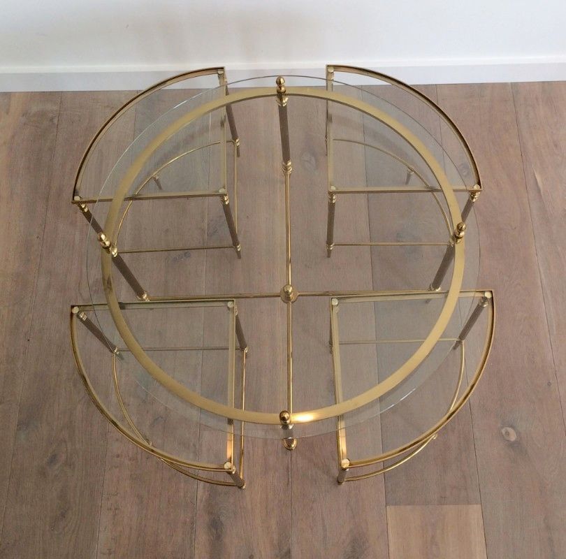 Neoclassical Round Brass Coffee Table With 4 Nesting Tables By Maison Bagués. Circa 1940 photo Furniture