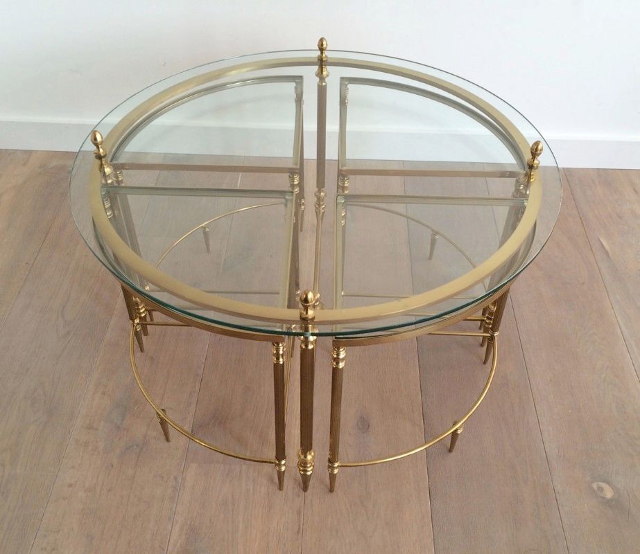 photo furniture Neoclassical Round Brass Coffee Table With 4 Nesting Tables By Maison Bagués. Circa 1940