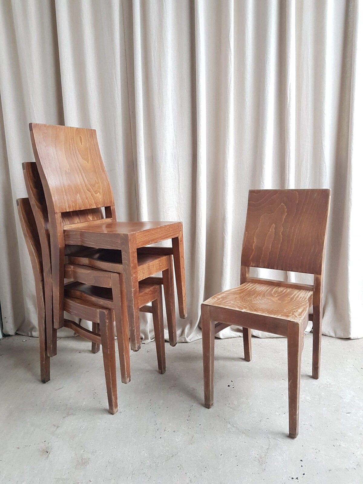 Vtg Mid Century Style Industrial Set Of 4 Stacking Dining Chairs Retro R665 photo Furniture