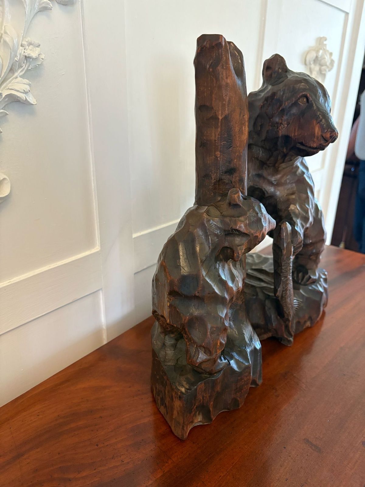 Unusual Large Antique Early 20th Century Japanese Carved Linden Wood Bear photo vinterior