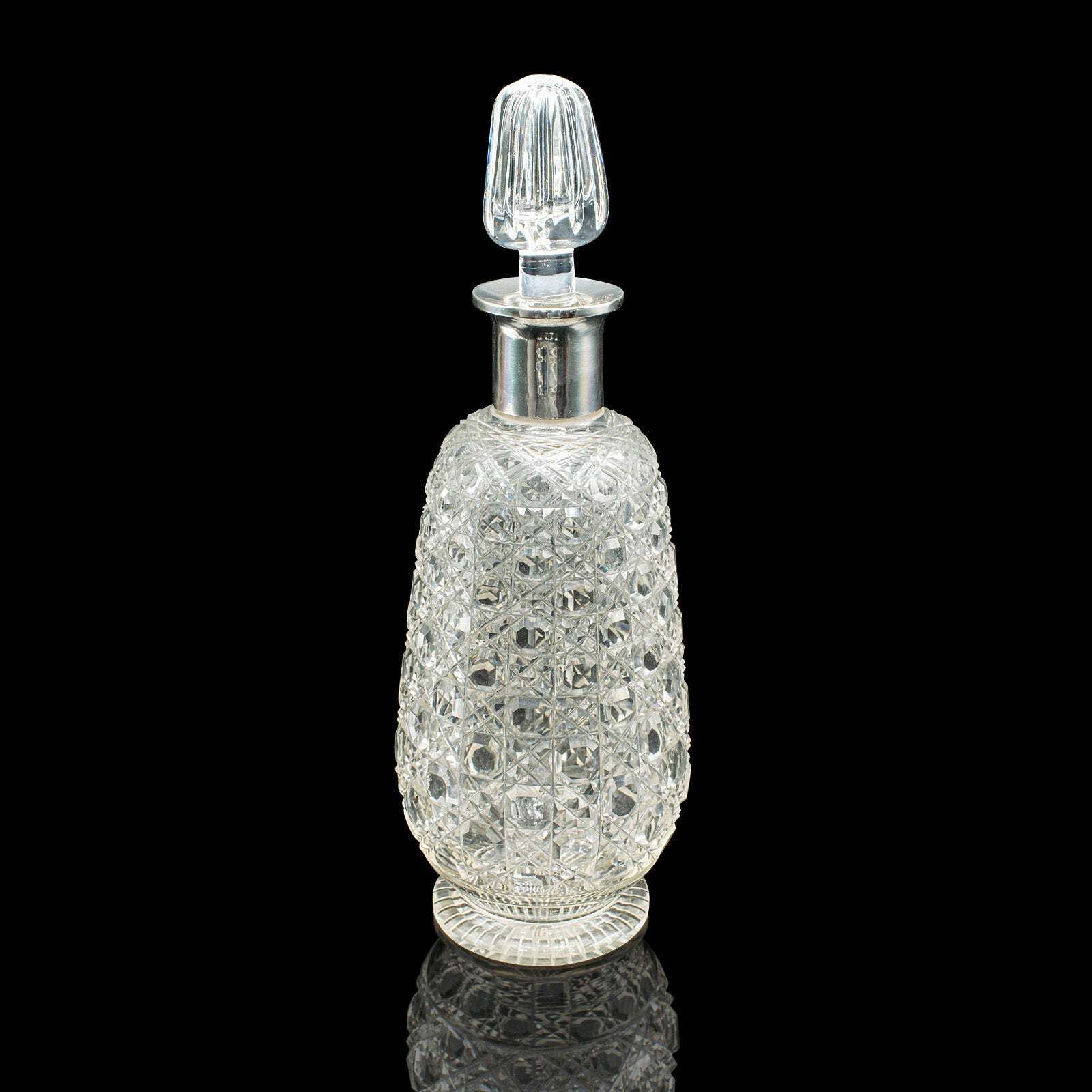 Antique Spirit Decanter, Edwardian, Cut Glass, Hallmarked Silver, English, 1903