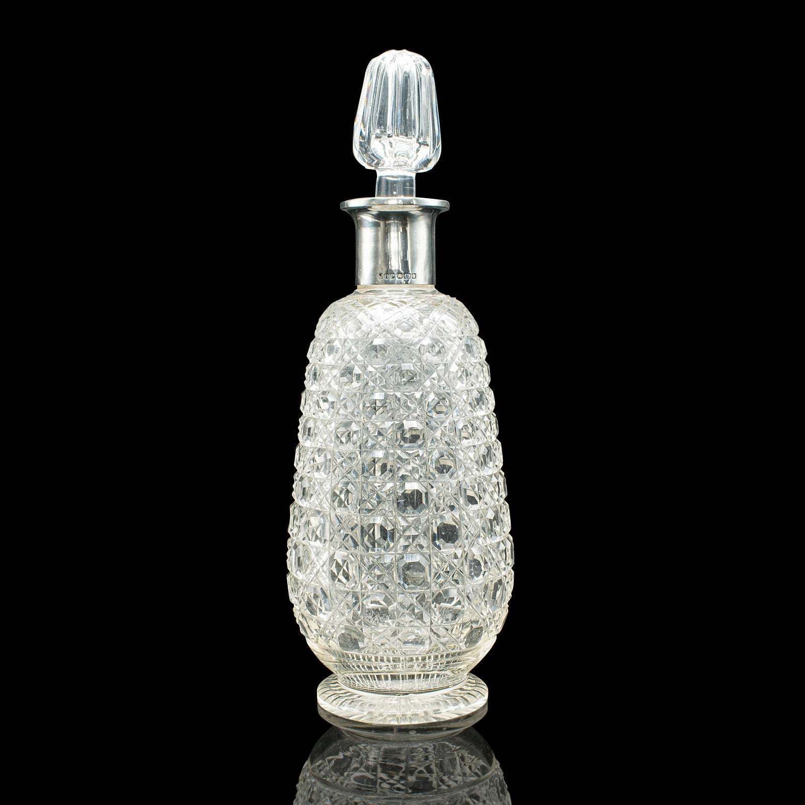 Antique Spirit Decanter, Edwardian, Cut Glass, Hallmarked Silver, English, 1903 photo 811.0