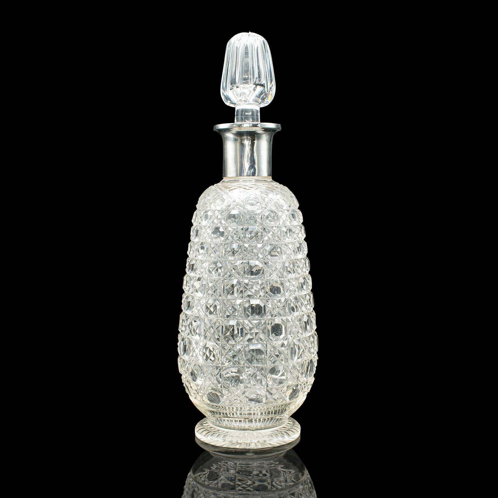 Antique Spirit Decanter, Edwardian, Cut Glass, Hallmarked Silver, English, 1903 photo vinterior