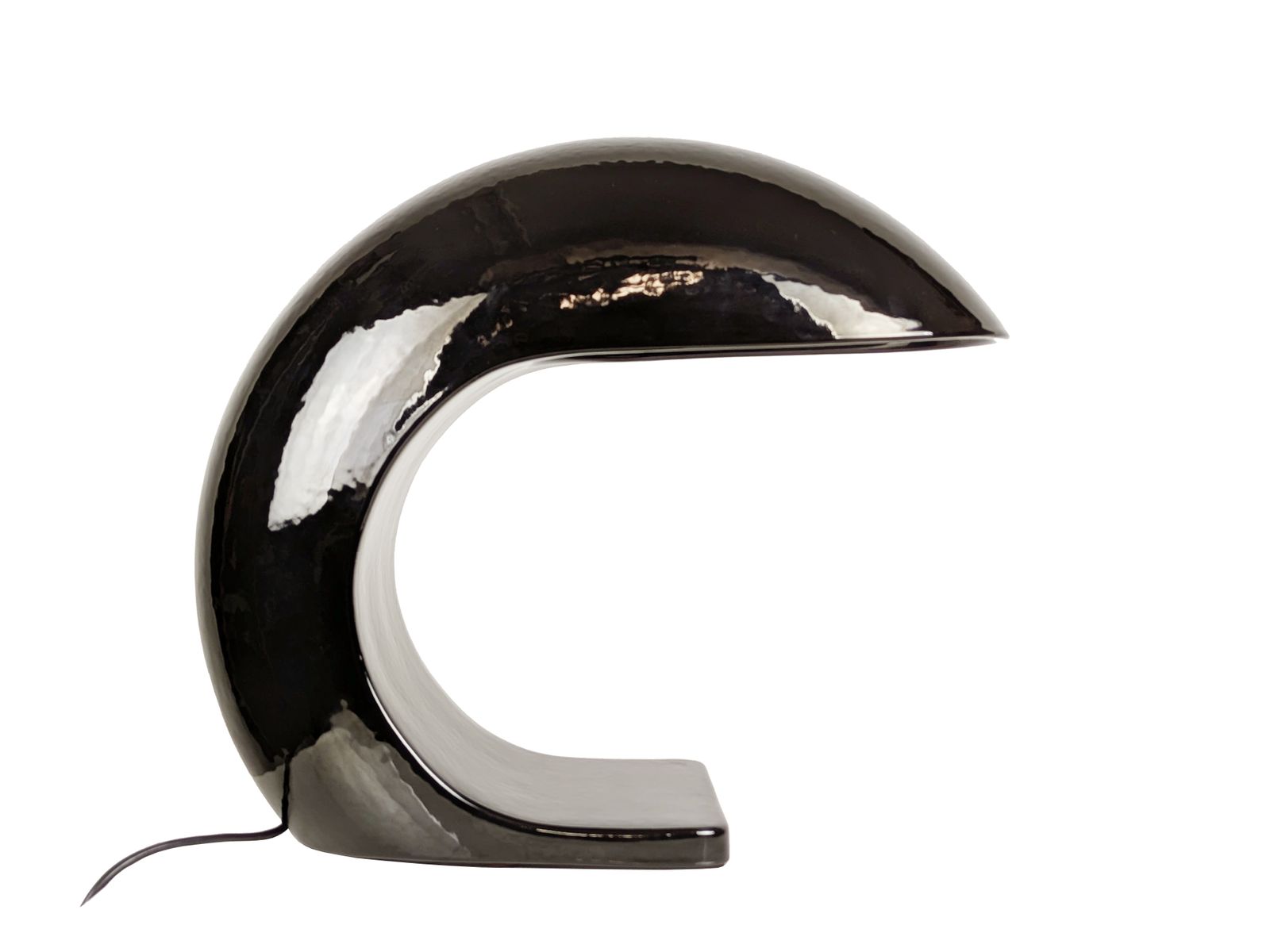 Large Black Glazed Ceramic 1970s Table Lamp By Ivo Sedazzari For Prisma