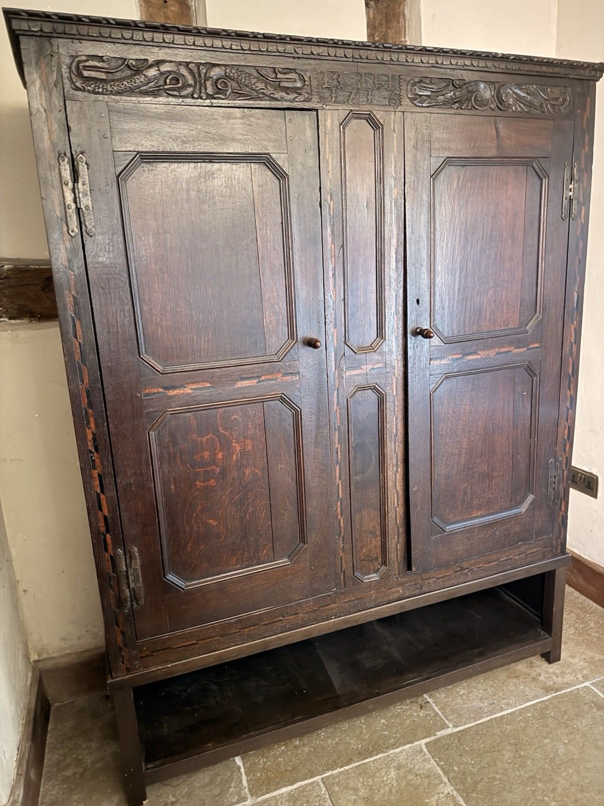 photo buy Original Welsh  Antique Livery Linen Cupboard Cabinet Intials M.J.H Dated 1715