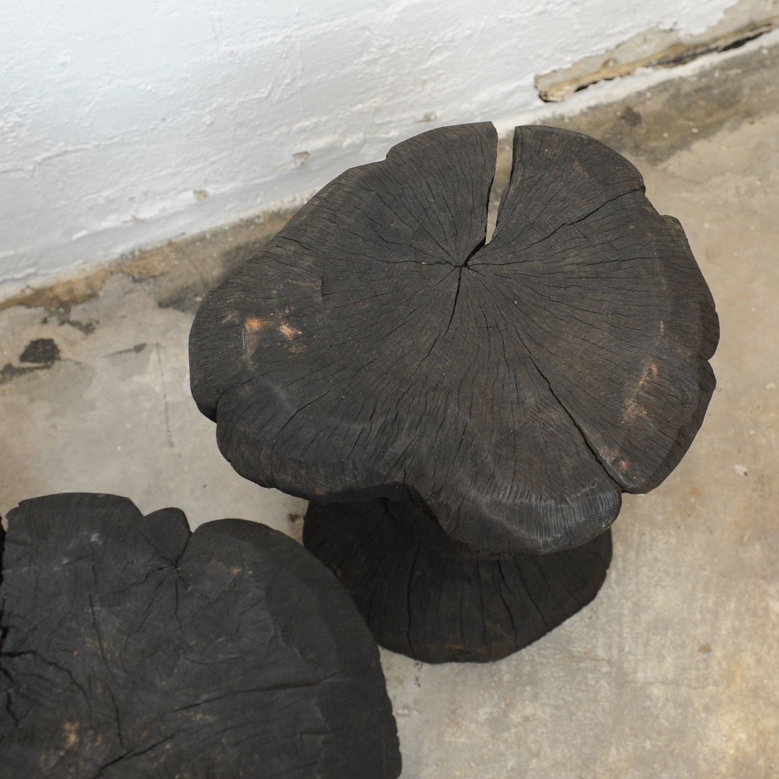 Solid Burnt Wood, Sculptural Side Tables, Set Of 3, 1980s photo buy