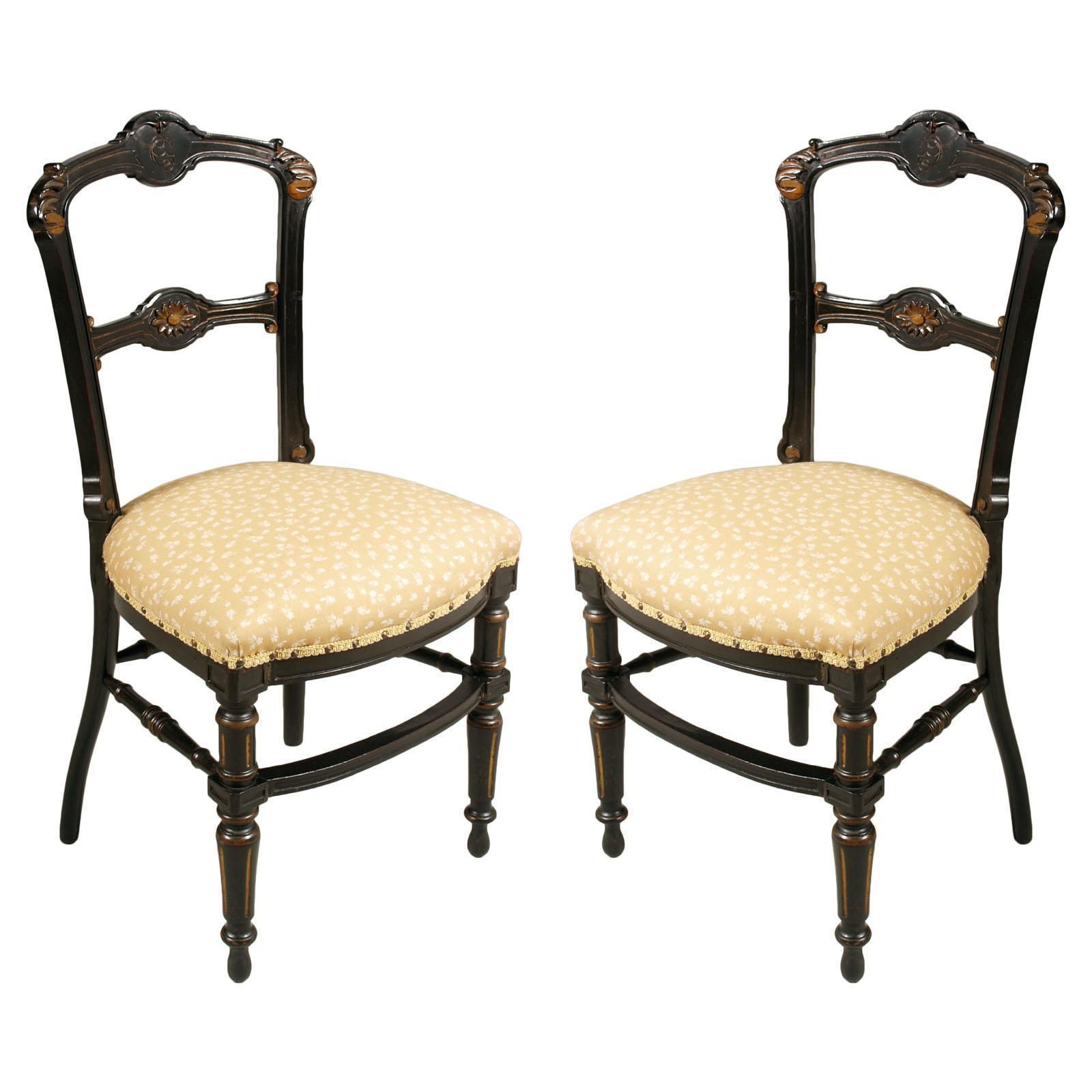 Sculptural Chairs Art Nouveau By Giacomo Cometti In Ebonized Hand Carved Walnut