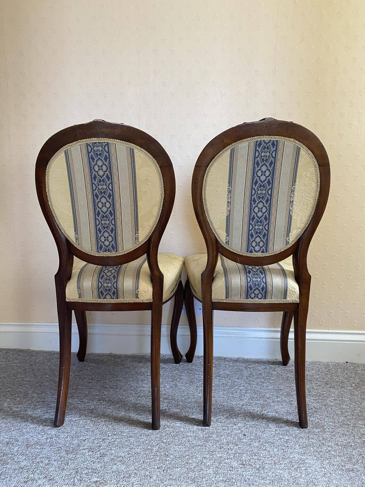 Pair Of Beautiful  Victorian Walnut Balloon Backed Chairs. photo for sale
