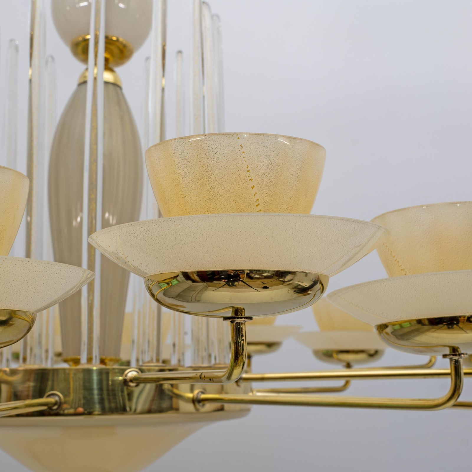Mid Century Modern Style Brass And Murano Glass Big Chandelier photo 12178.0