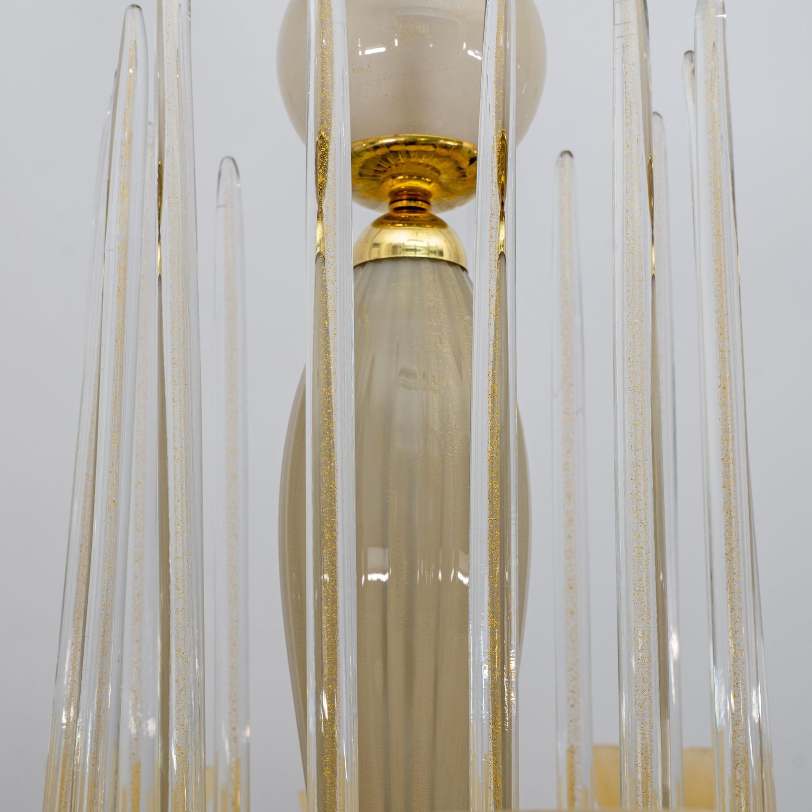 Mid Century Modern Style Brass And Murano Glass Big Chandelier photo vinterior