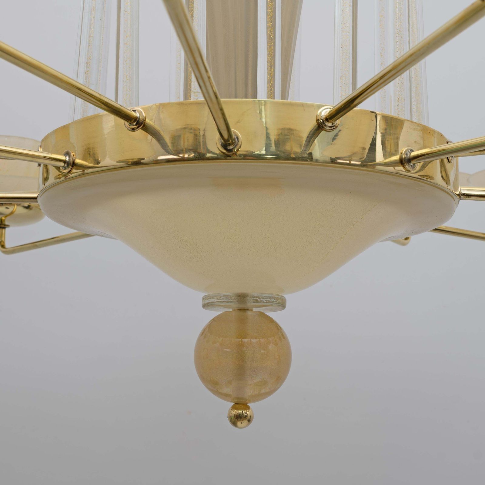 Mid Century Modern Style Brass And Murano Glass Big Chandelier photo buy