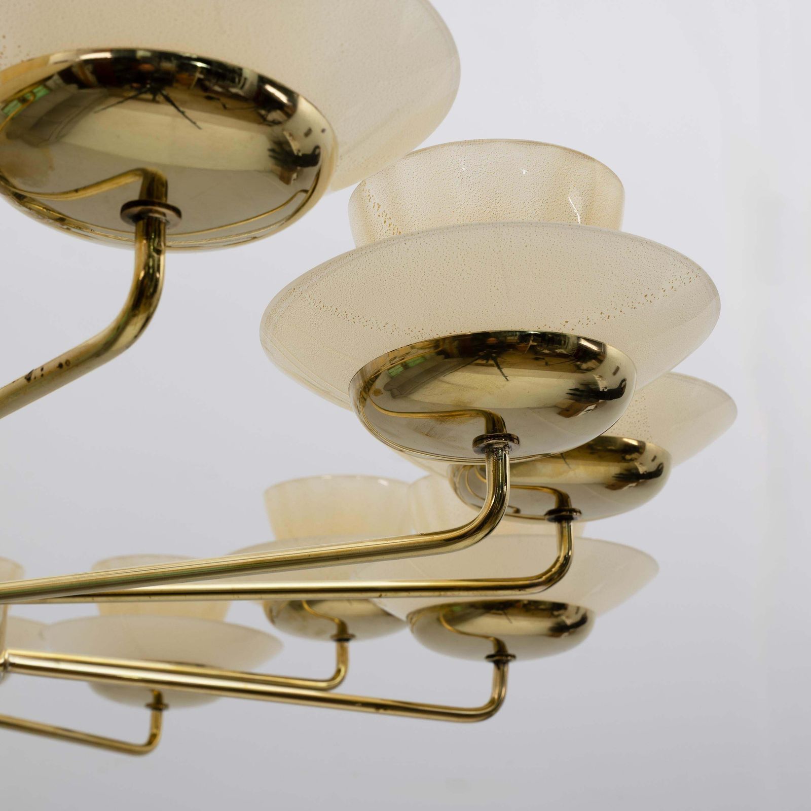 Mid Century Modern Style Brass And Murano Glass Big Chandelier photo vintage