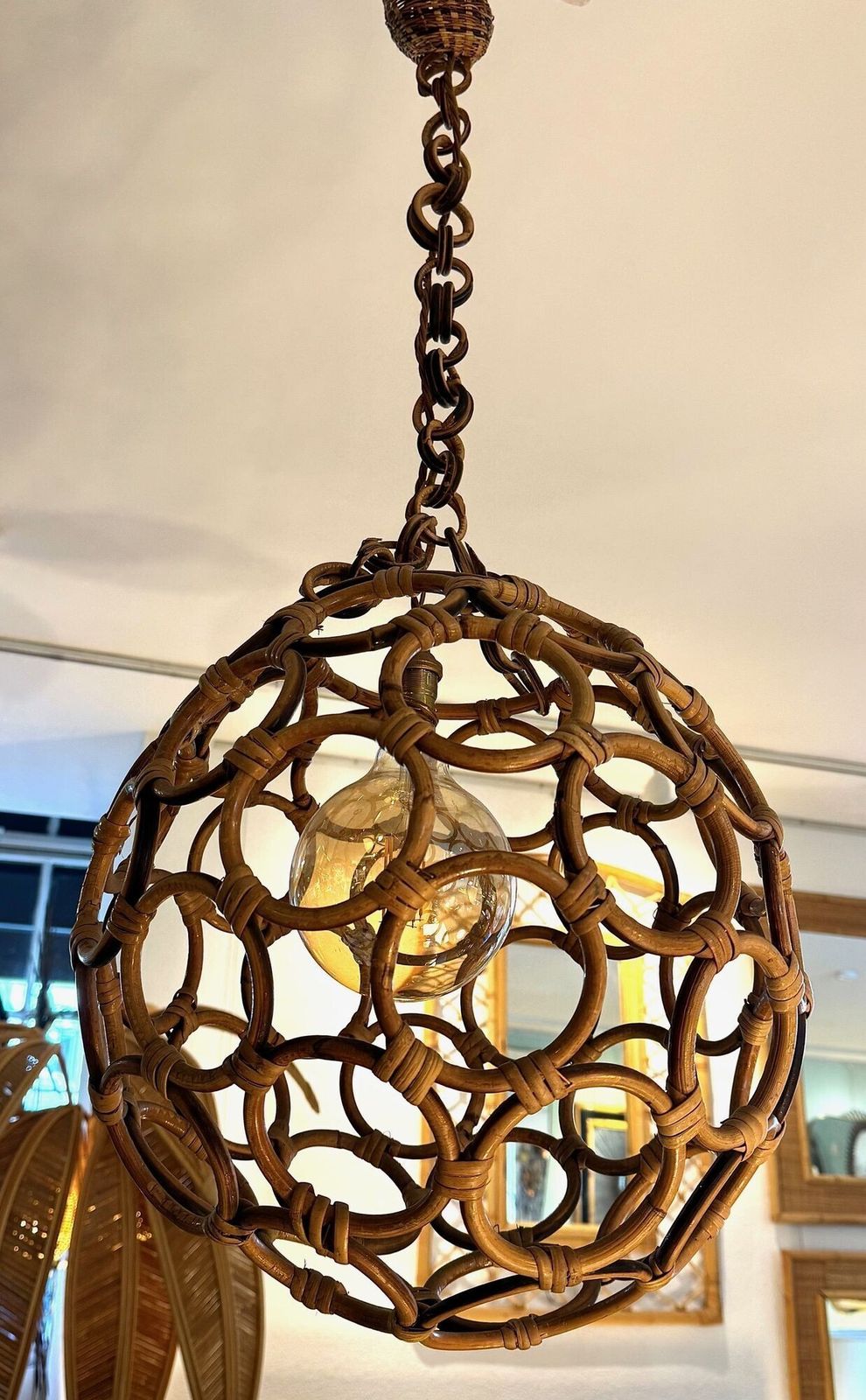 An Italian 1960s Circular Bamboo Ball Light In The Style Of Franco Albini photo 725.0