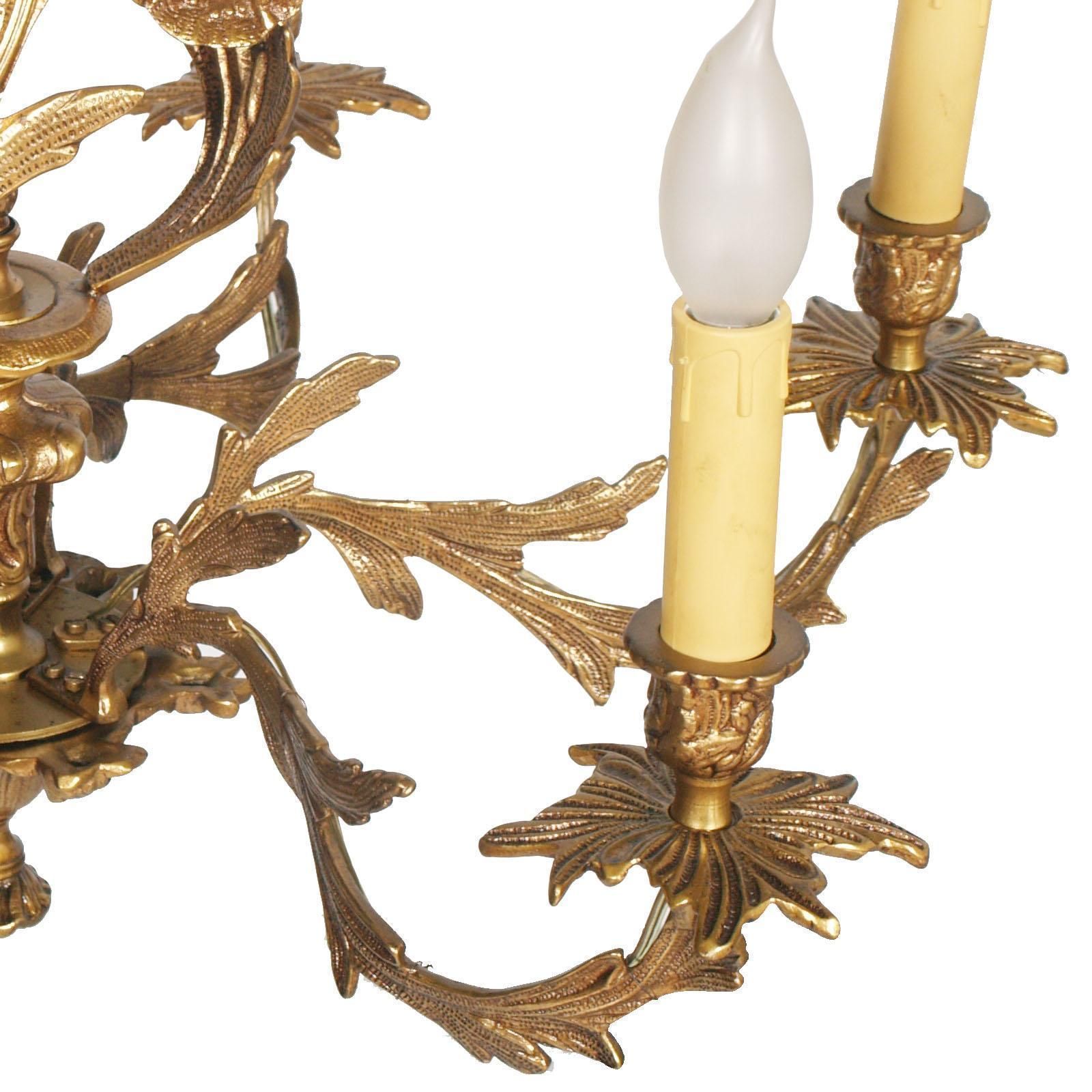 Antique Very Heavy Chandelier From A Old Candlestick, Gilded Bronze, Six Lights photo buy