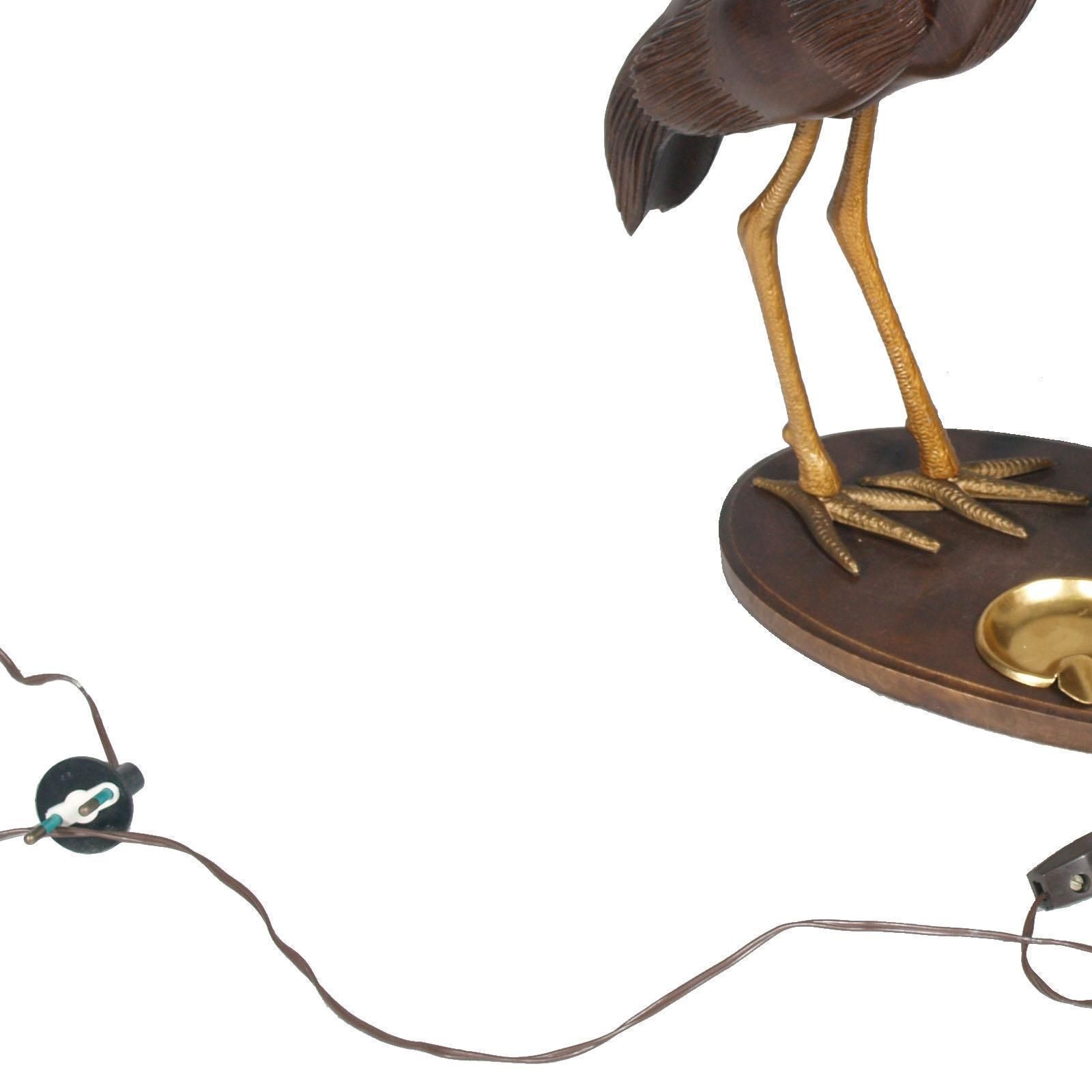 1940s Art Deco Heron Table Lamp, Ashtray, Cigarette Service, Hand Carved Wood photo Home Decor