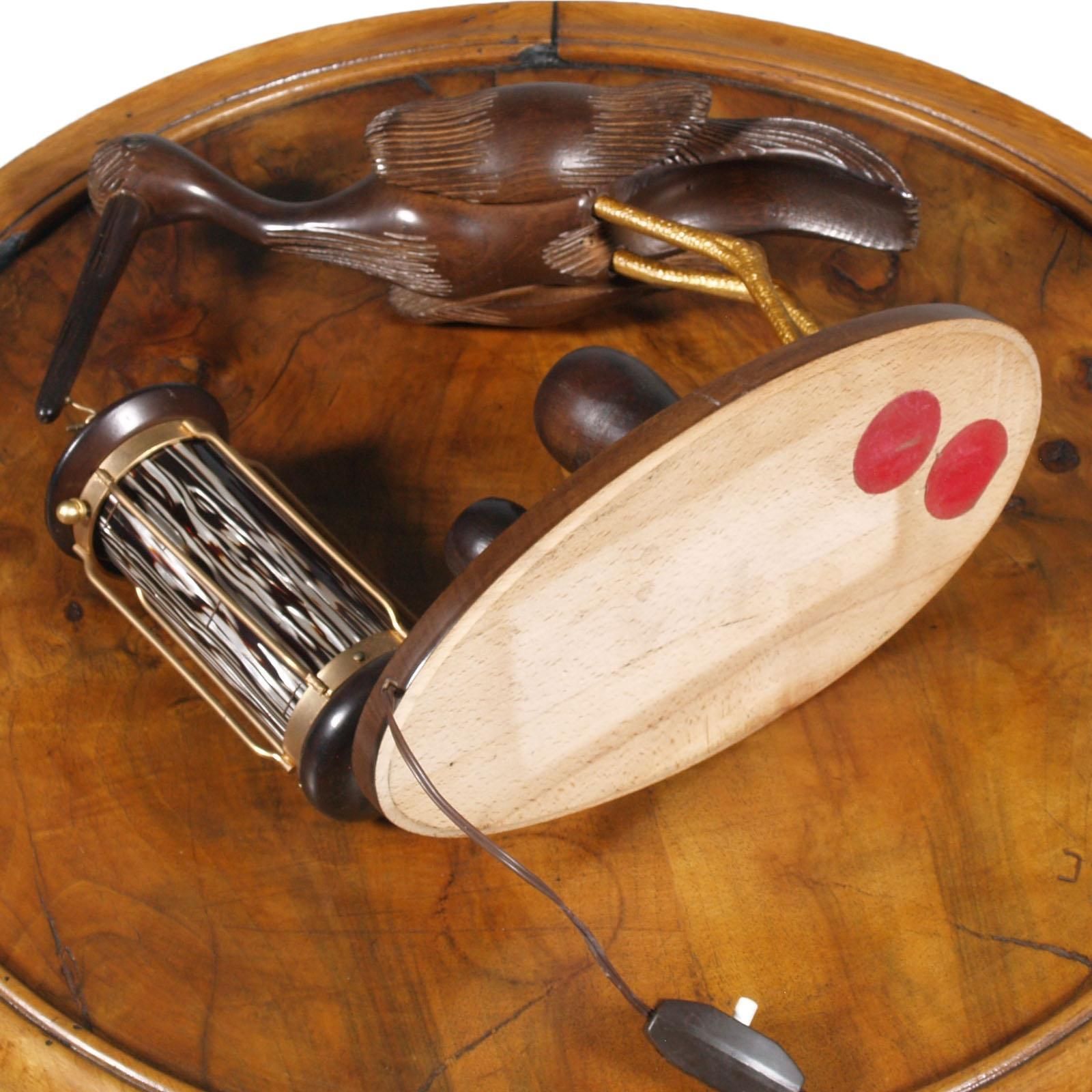 photo furniture 1940s Art Deco Heron Table Lamp, Ashtray, Cigarette Service, Hand Carved Wood