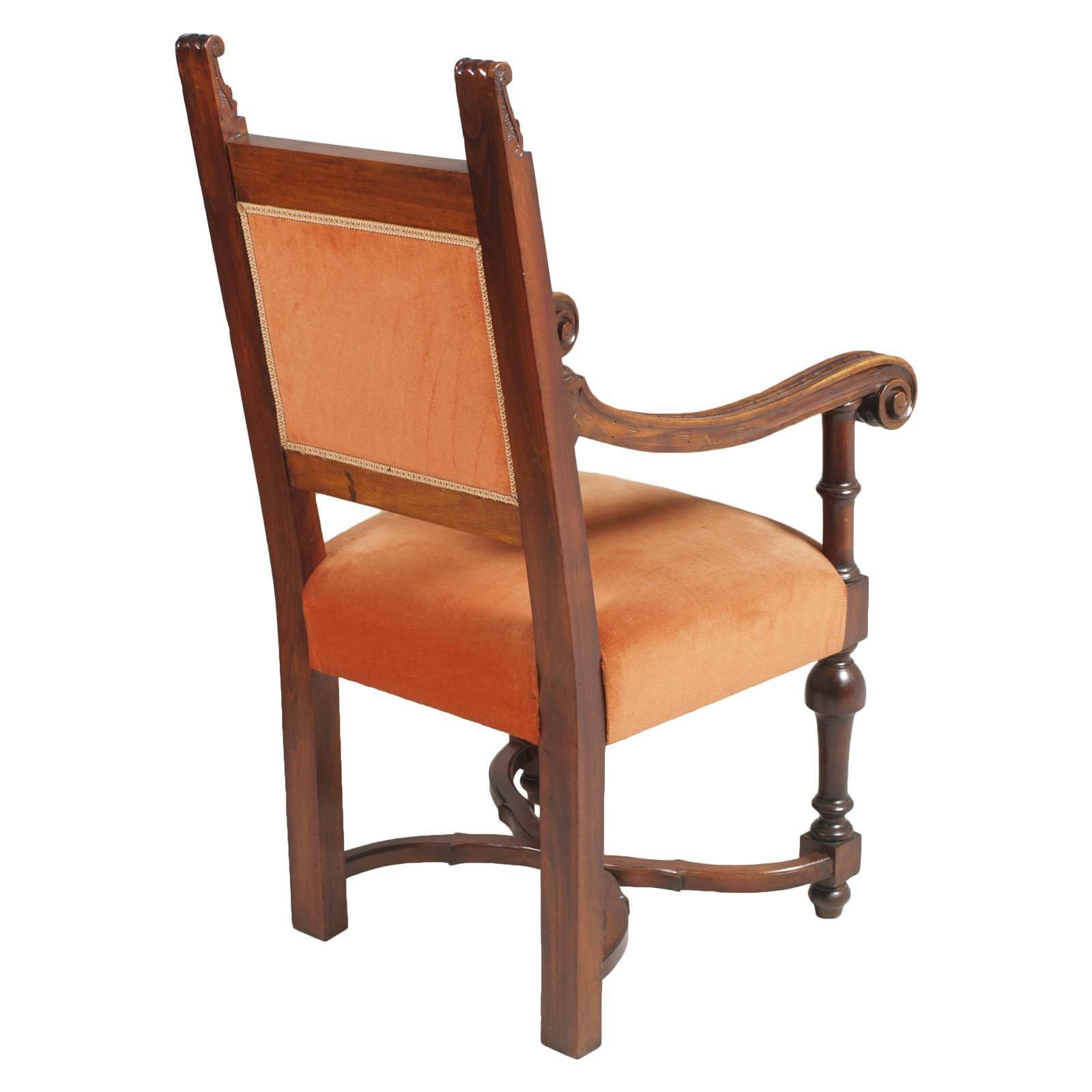photo furniture Early 20th Century Carved Renaissance Tuscany Throne Armchair, Wax Polished