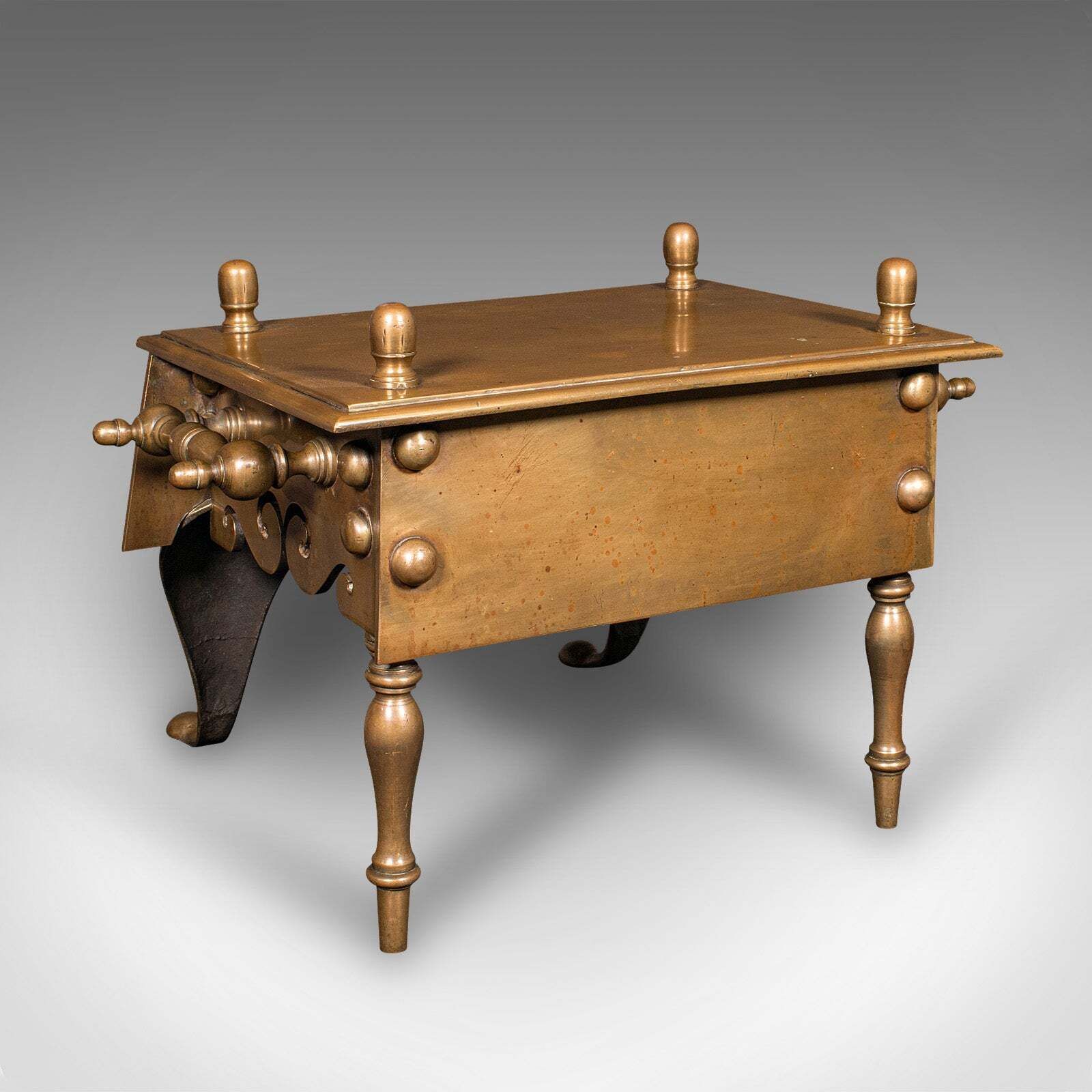 Heavy Antique Footman, English Brass, Inglenook Fireplace Warmer, Steps, Regency photo vinterior