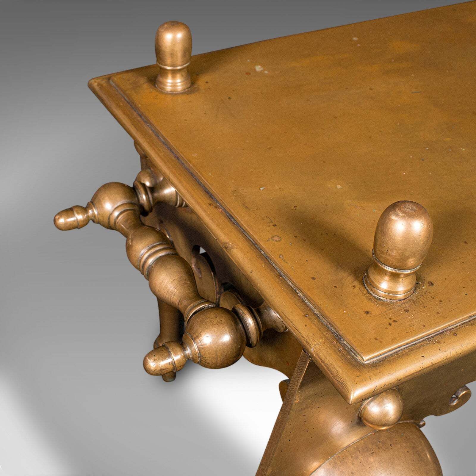 Heavy Antique Footman, English Brass, Inglenook Fireplace Warmer, Steps, Regency photo vintage