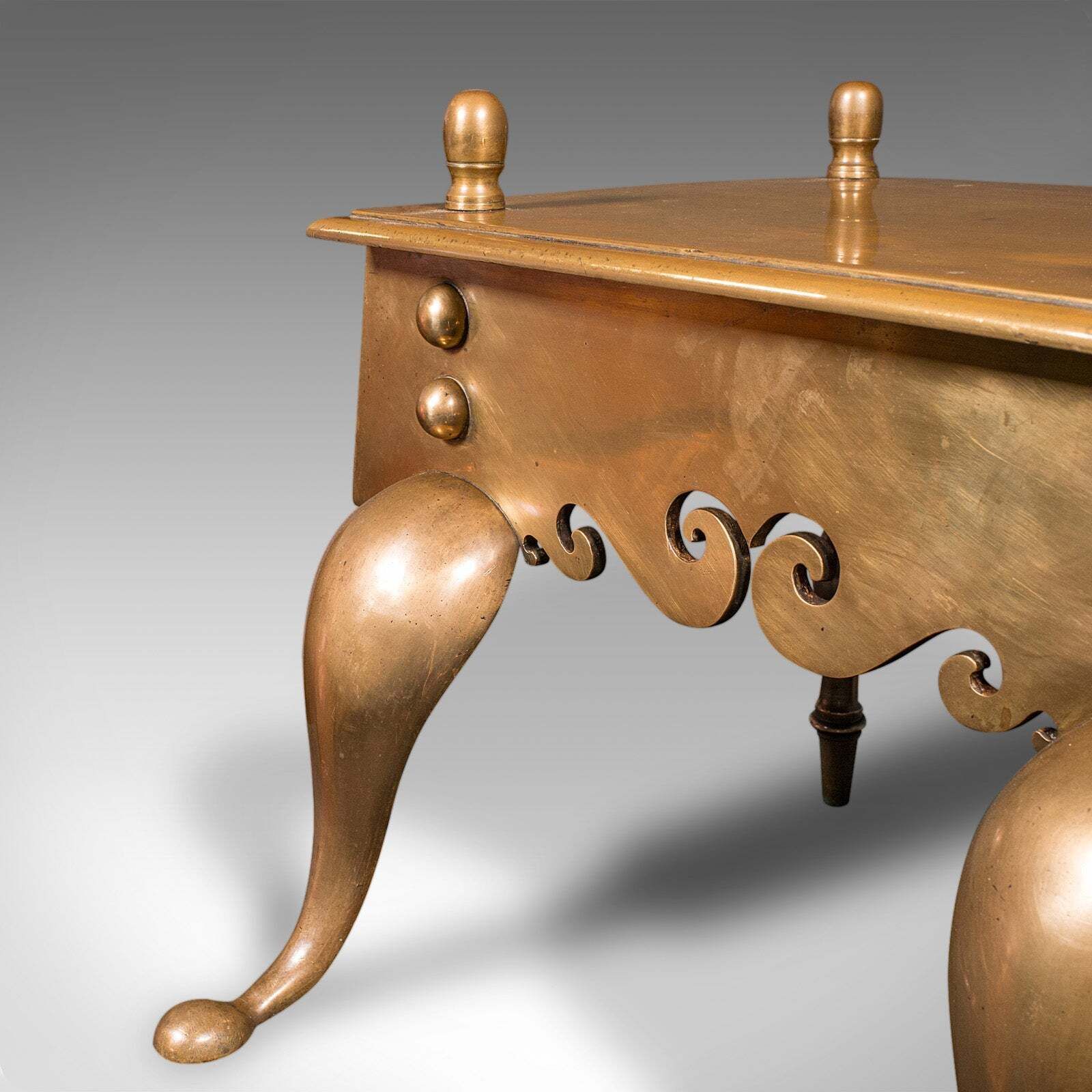 photo for sale Heavy Antique Footman, English Brass, Inglenook Fireplace Warmer, Steps, Regency
