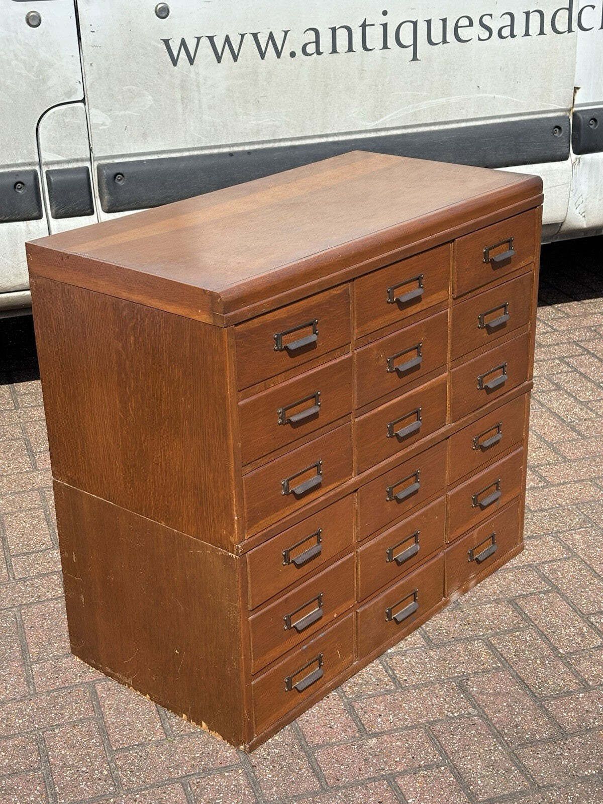 Large Edwardian Floor Standing Oak Filing Drawers. Cabinet Splits In Half. photo Furniture
