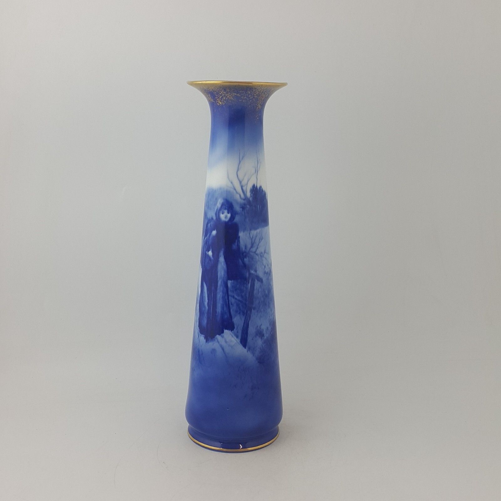 Royal Doulton Seriesware Blue Children Vase Winter Scene Of Woman With Basket photo for sale