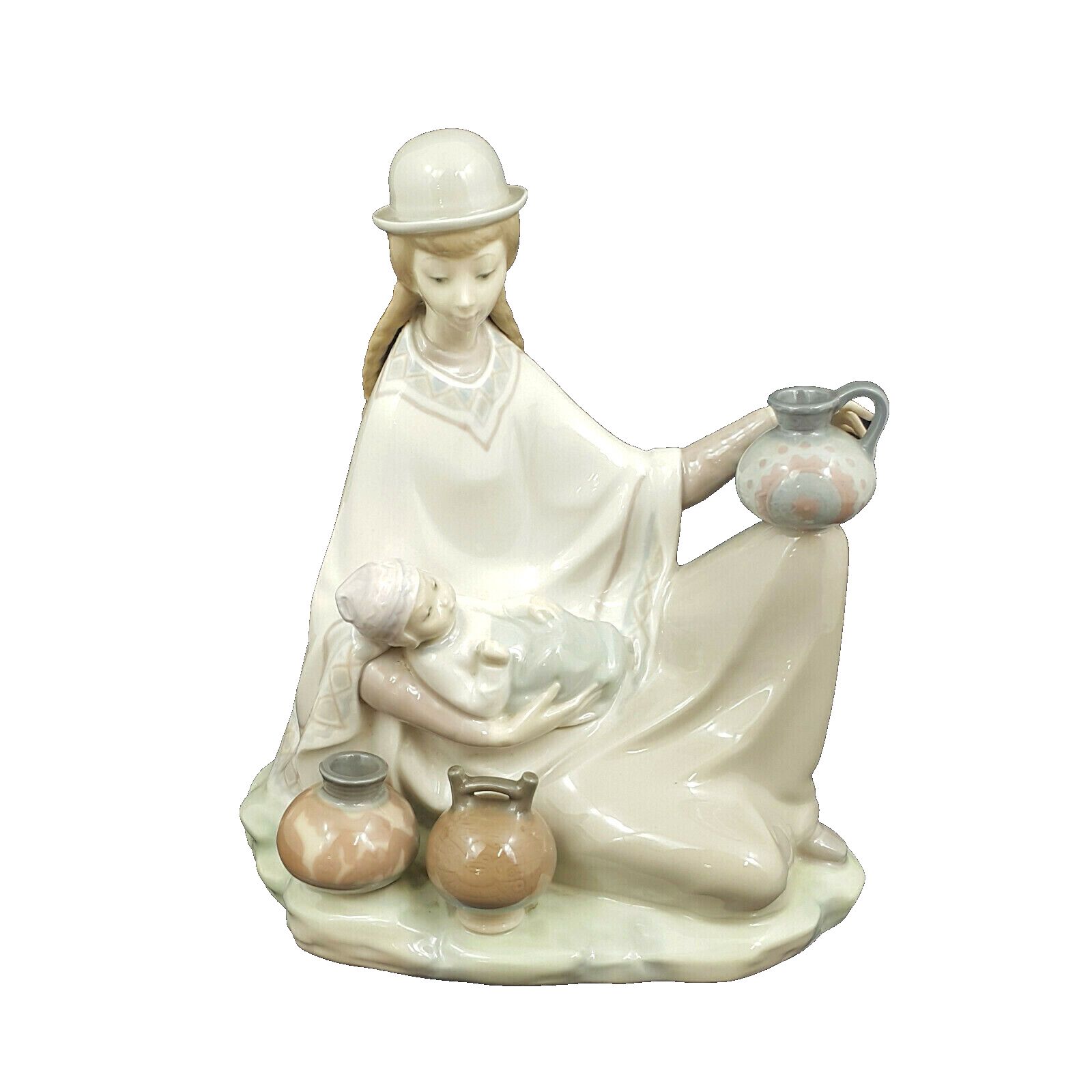 Large Lladro Figurine Peruvian Girl With Baby  Porcelain 4822 Dv L/N