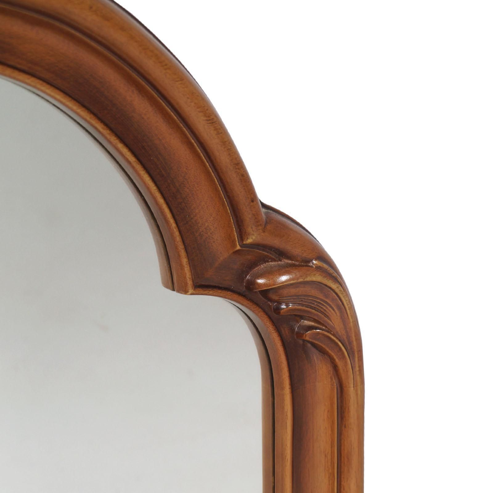 Midcentury Italy Gothic Art Deco Period, Wall Mirror In Carved And Inlay Walnut photo for sale