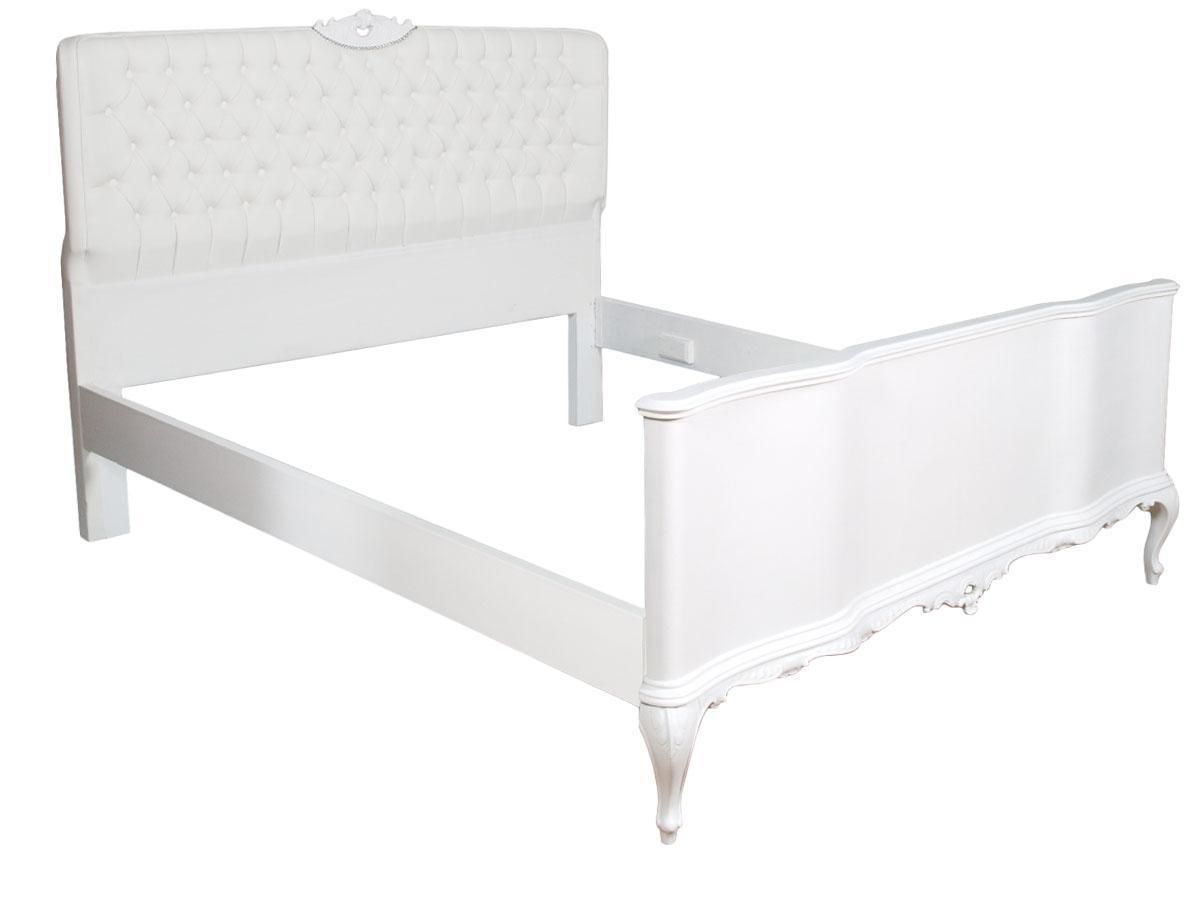 1930s Baroque Venetian Double Bed Hand Carved Walnut, Capitonné White Leather photo furniture