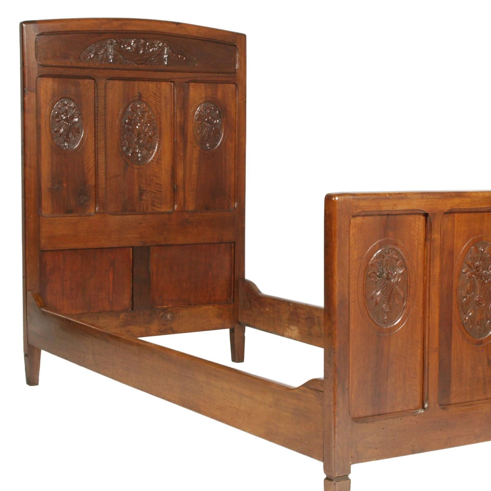 Twin Beds Art Nouveau, Italy, 1900s. Hand Carved Walnut, Polished To Wax photo for sale
