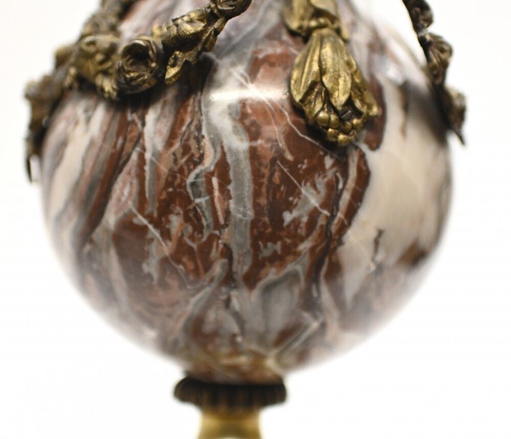 Pair Marble Cassolette Urns French Empire Decorative Vases 1890 photo vintage