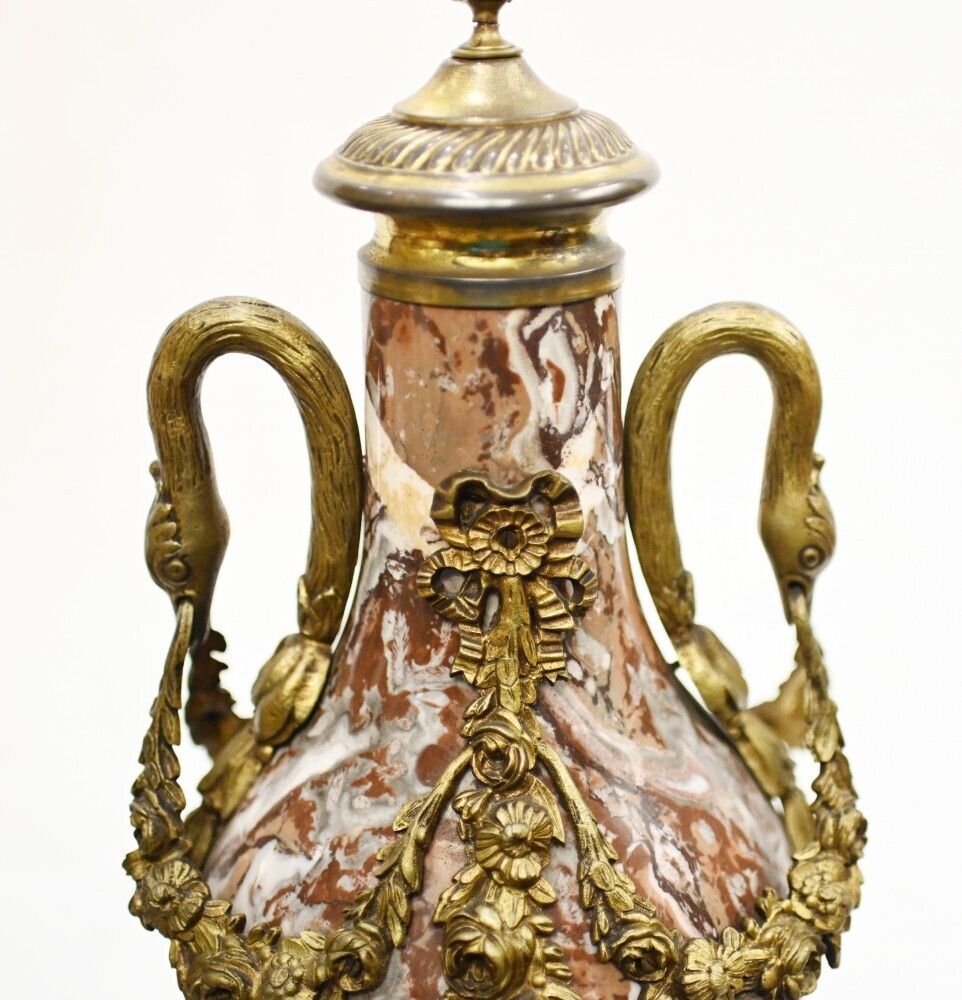 photo vinterior Pair Marble Cassolette Urns French Empire Decorative Vases 1890