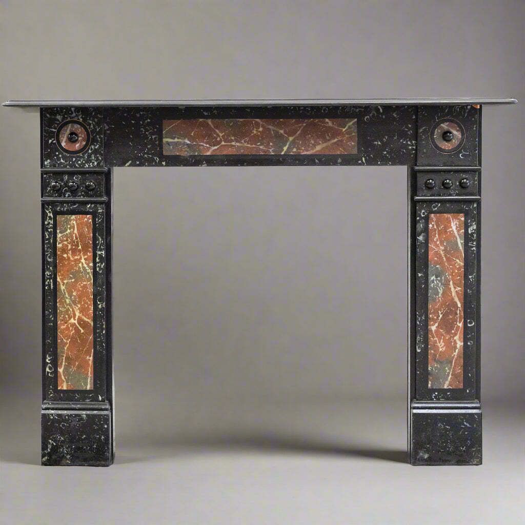 Antique Victorian "Marbelised" Slate Fireplace Surround With Roundels