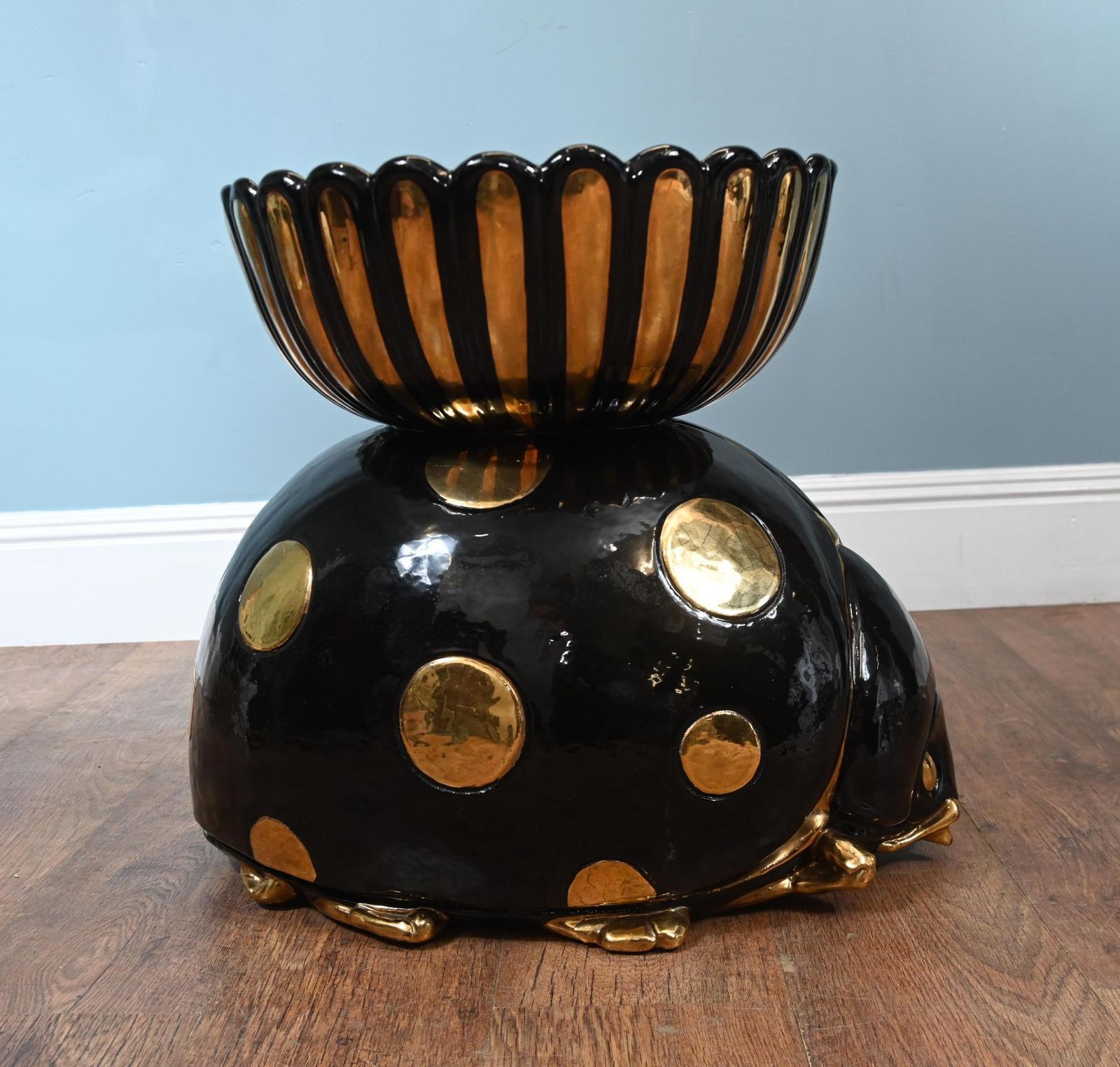 Italian Mid Century Planter Ladybird Porcelain Sculpture photo for sale